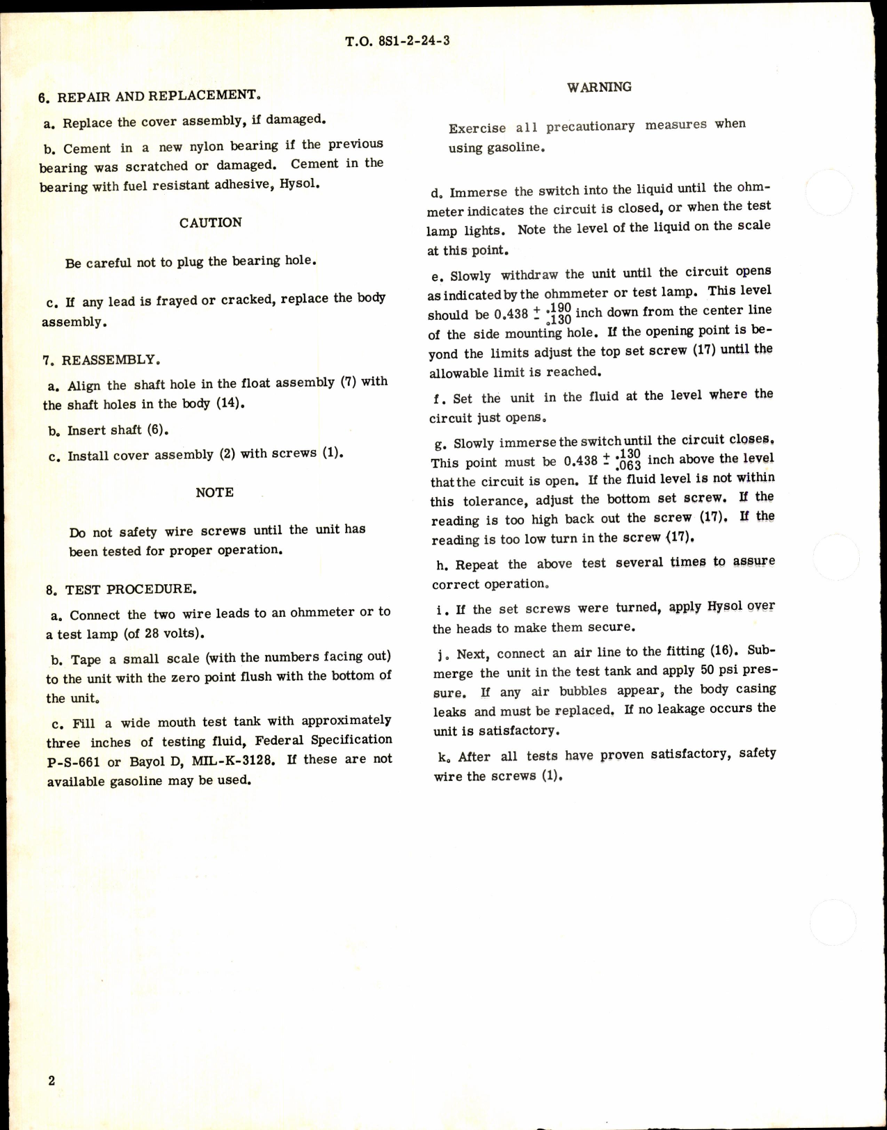 Sample page 2 from AirCorps Library document: Switch Assembly, Fuel Float F-7860