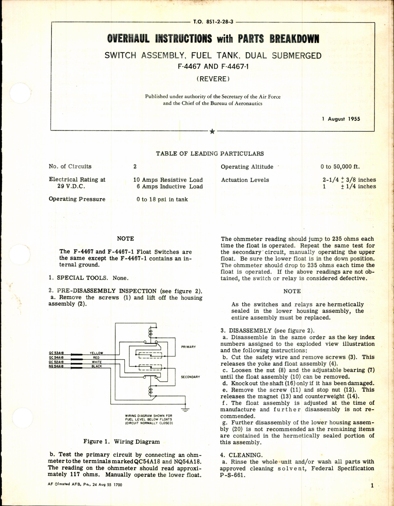Sample page 1 from AirCorps Library document: Switch Assembly, Fuel Tank, Dual Submerged 