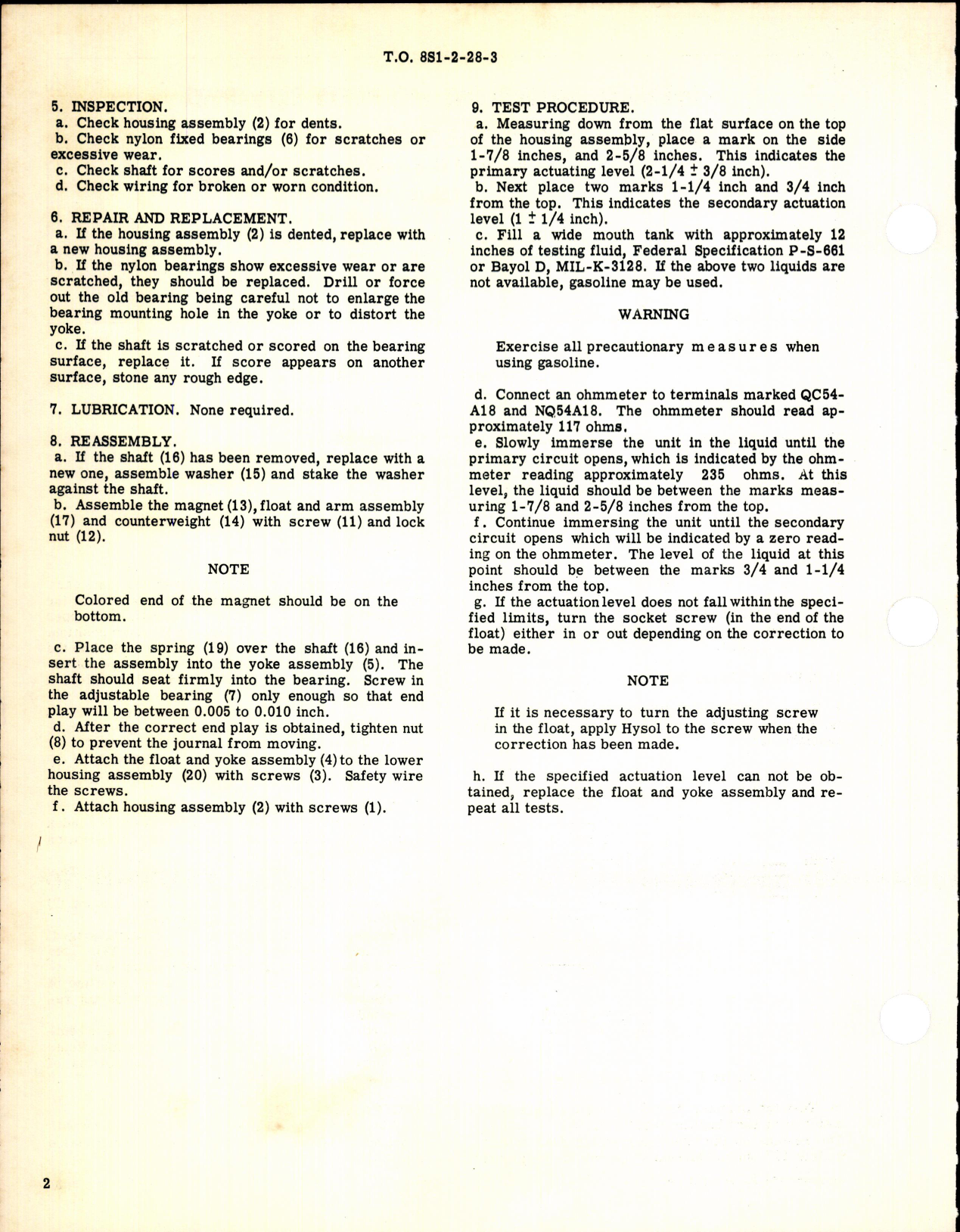 Sample page 2 from AirCorps Library document: Switch Assembly, Fuel Tank, Dual Submerged 