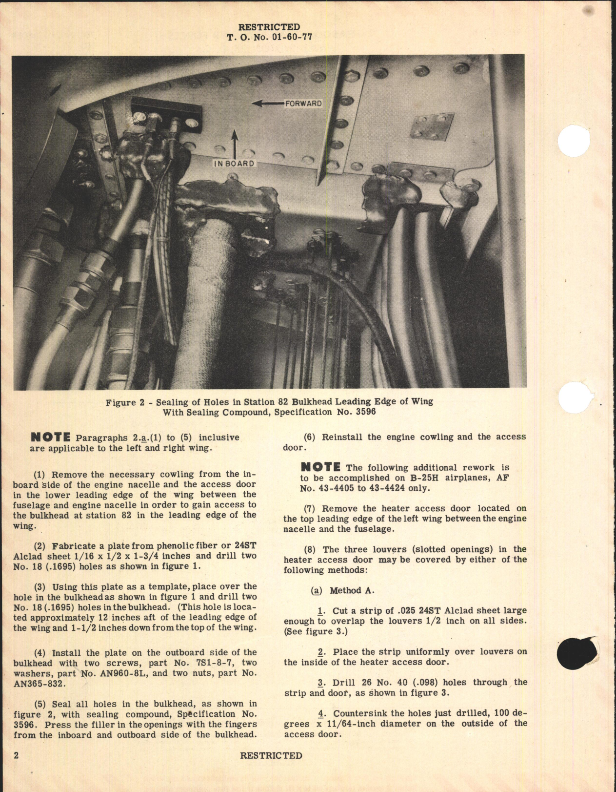 Sample page 2 from AirCorps Library document: Sealing Wing Station 82 Bulkhead for B-25