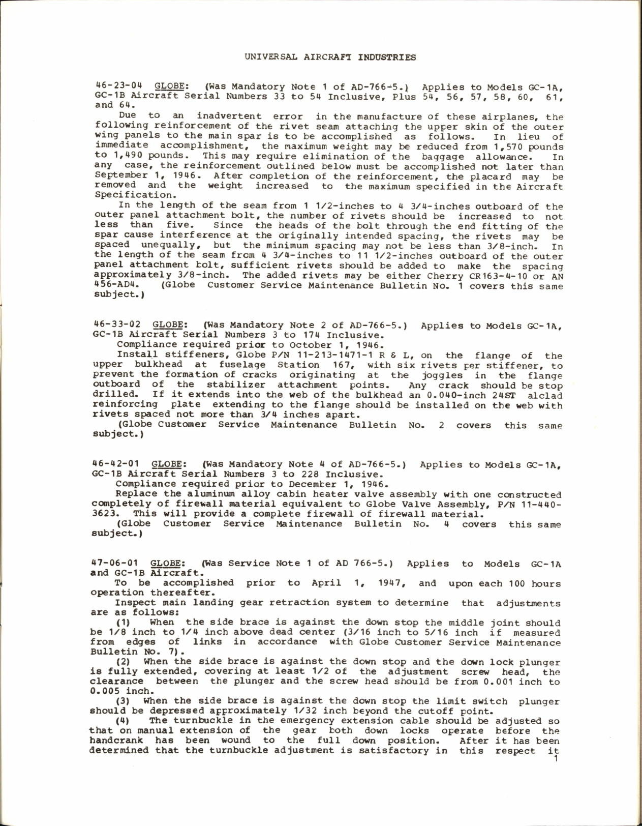 Sample page 9 from AirCorps Library document: Swift Specifications, A.D. Notes, and S.T.C.'s