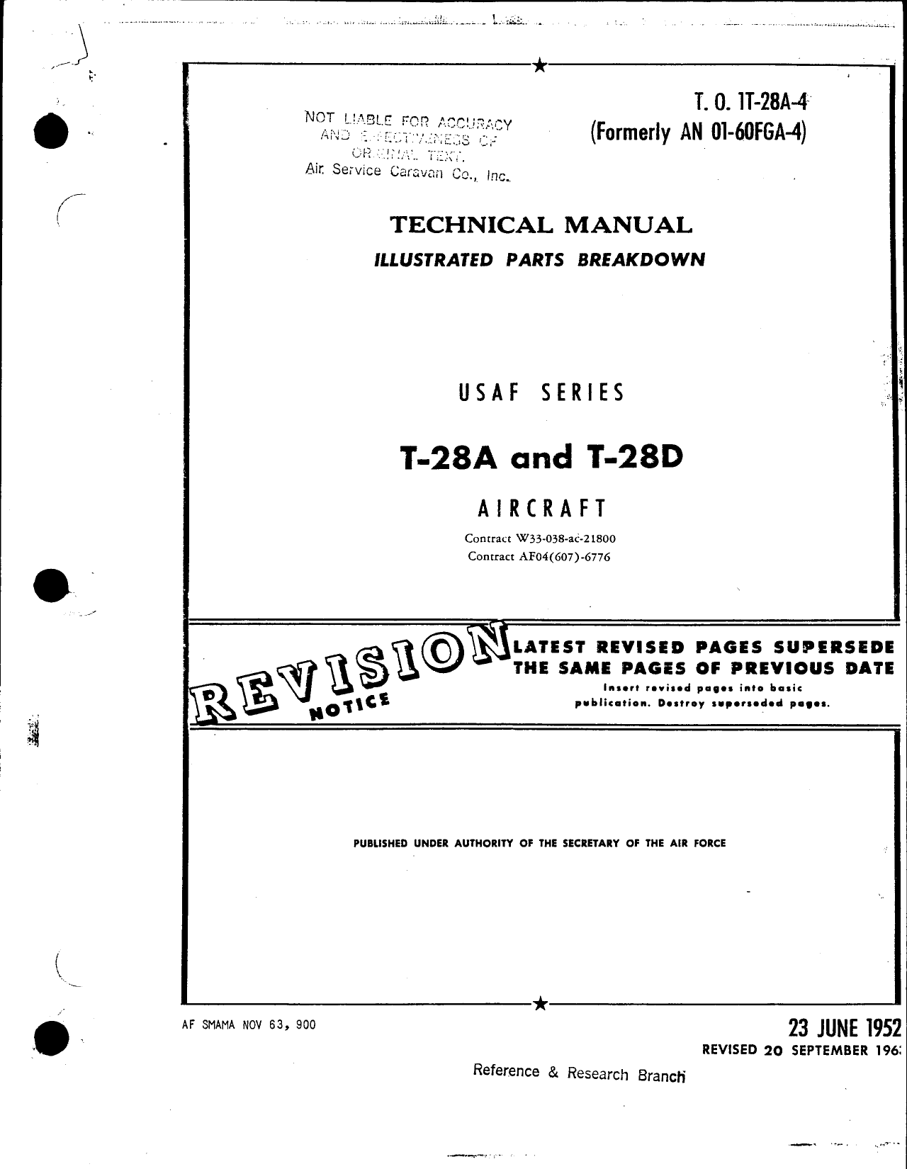Sample page 1 from AirCorps Library document: Technical Manual Illustrated Parts Breakdown for T-28A and T-28D