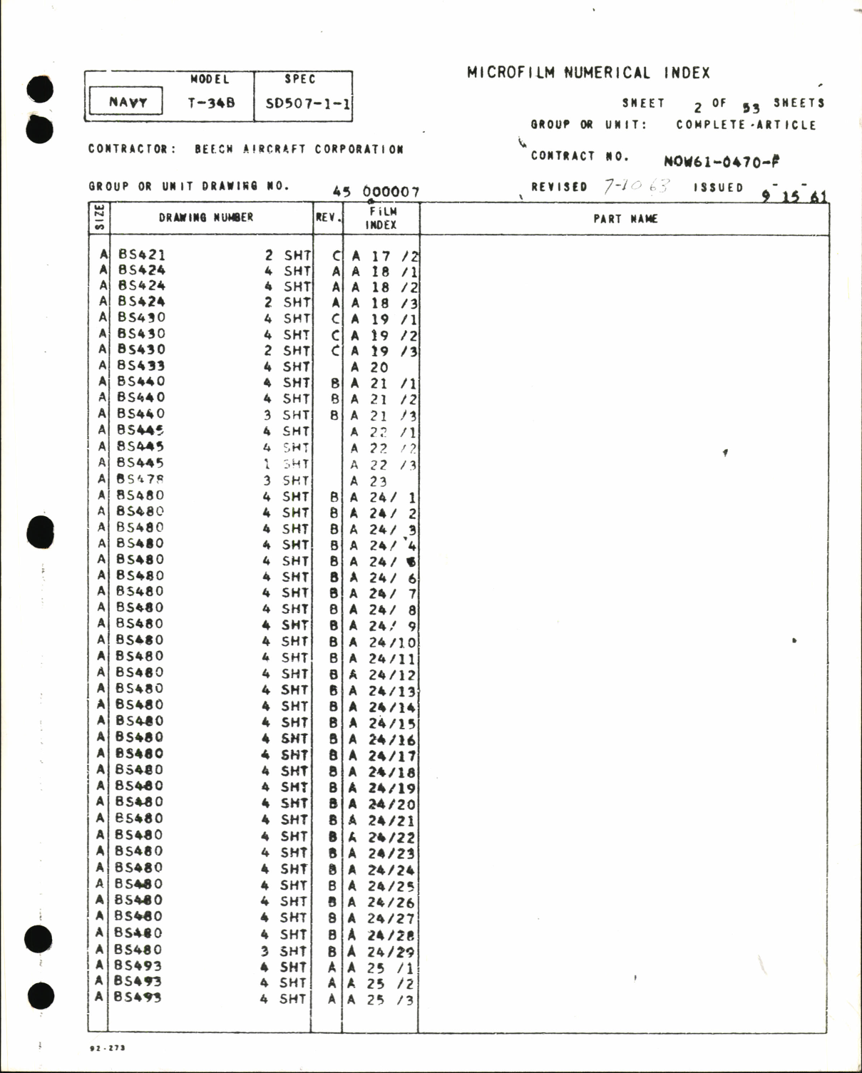 Sample page 2 from AirCorps Library document: Microfilm Numerical Index for T-34B