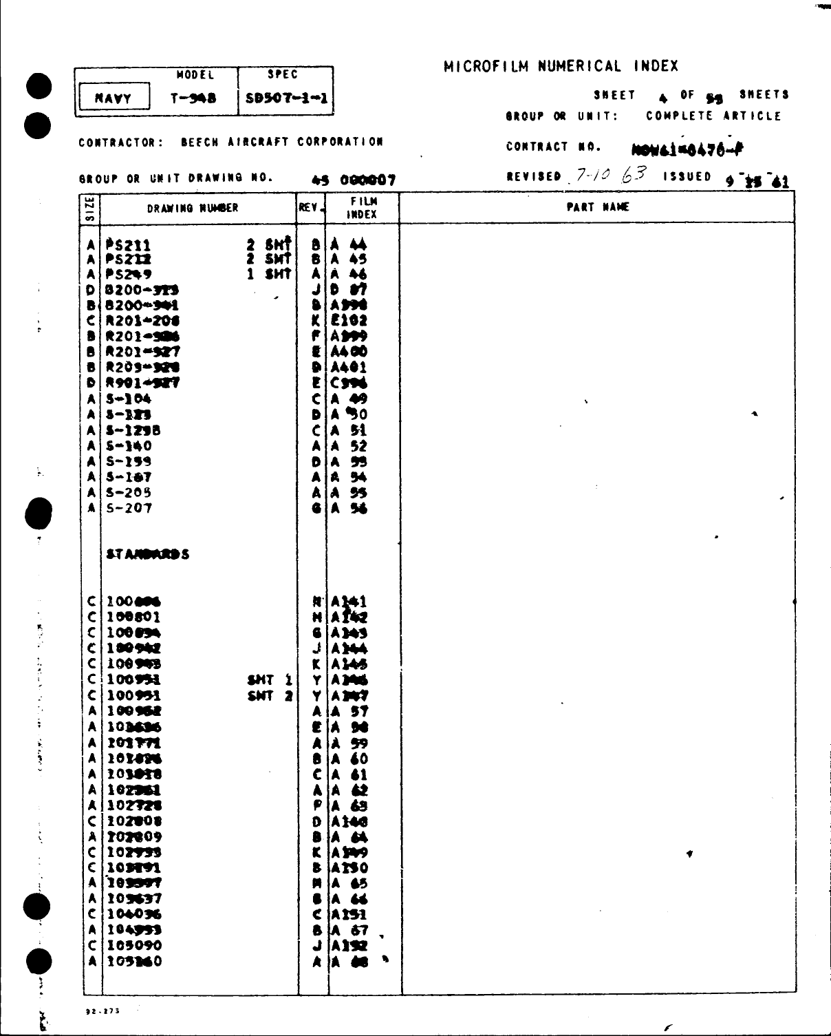 Sample page 4 from AirCorps Library document: Microfilm Numerical Index for T-34B