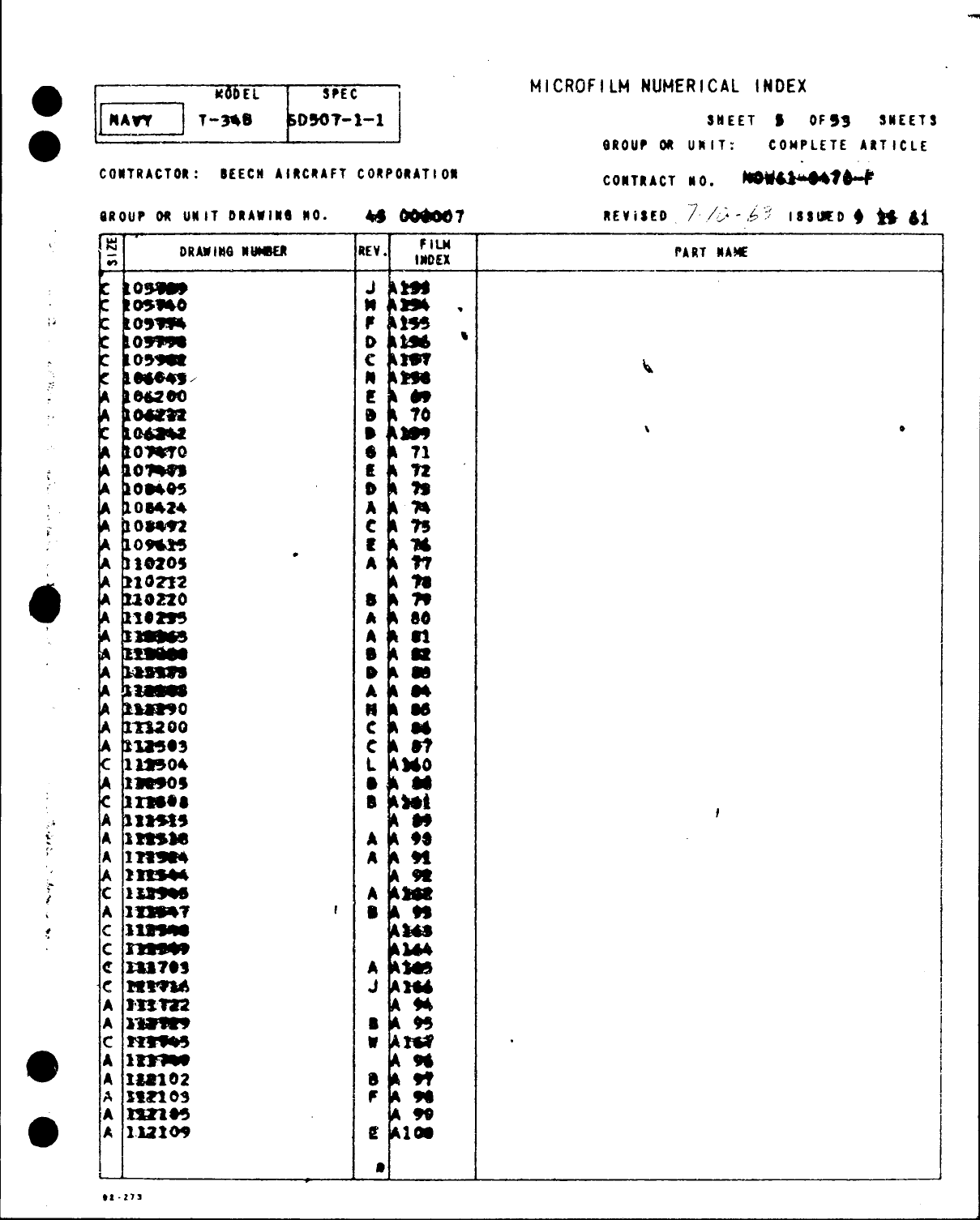 Sample page 5 from AirCorps Library document: Microfilm Numerical Index for T-34B