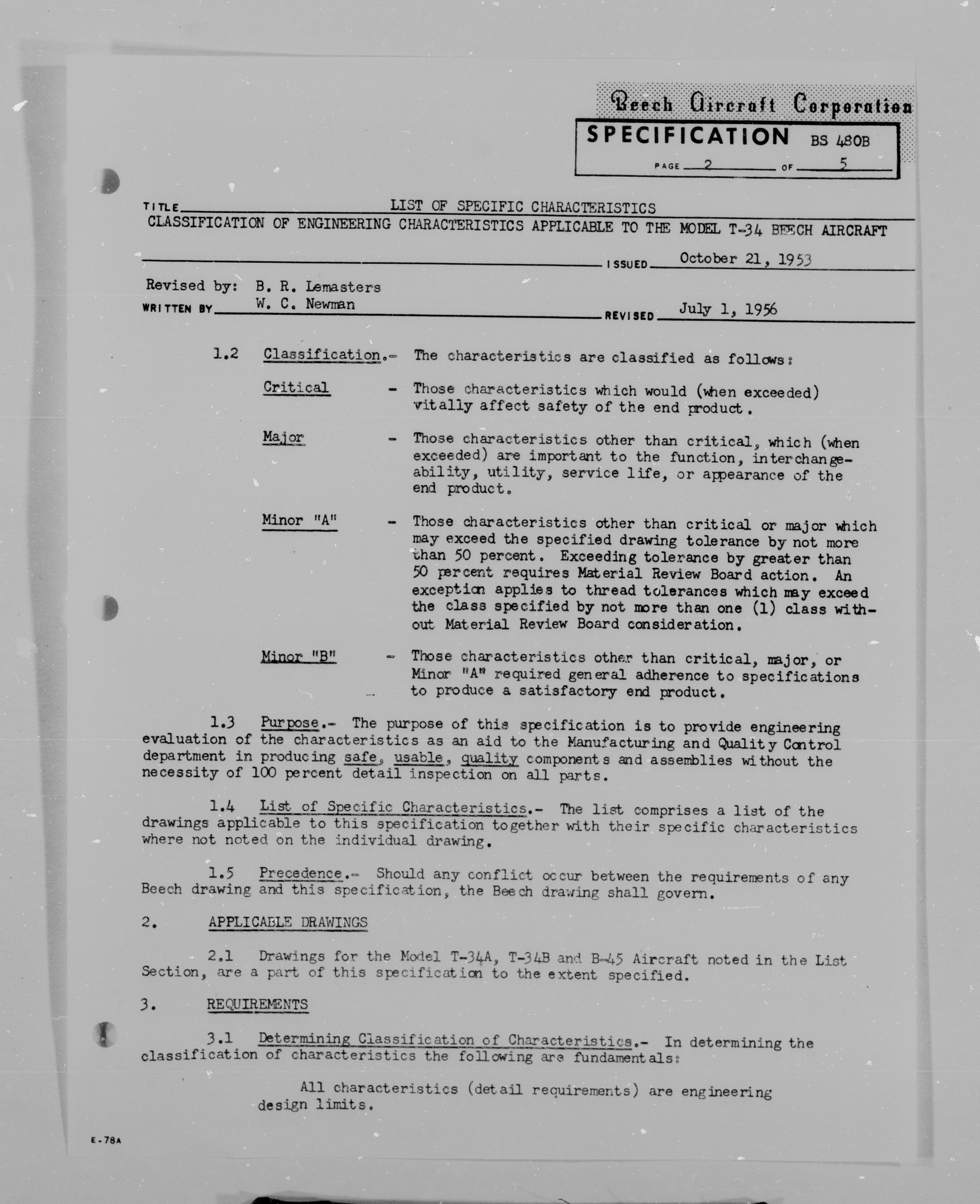 Sample page 3 from AirCorps Library document: Classification of Engineering Characteristics for the Model T-34A, B and B-45