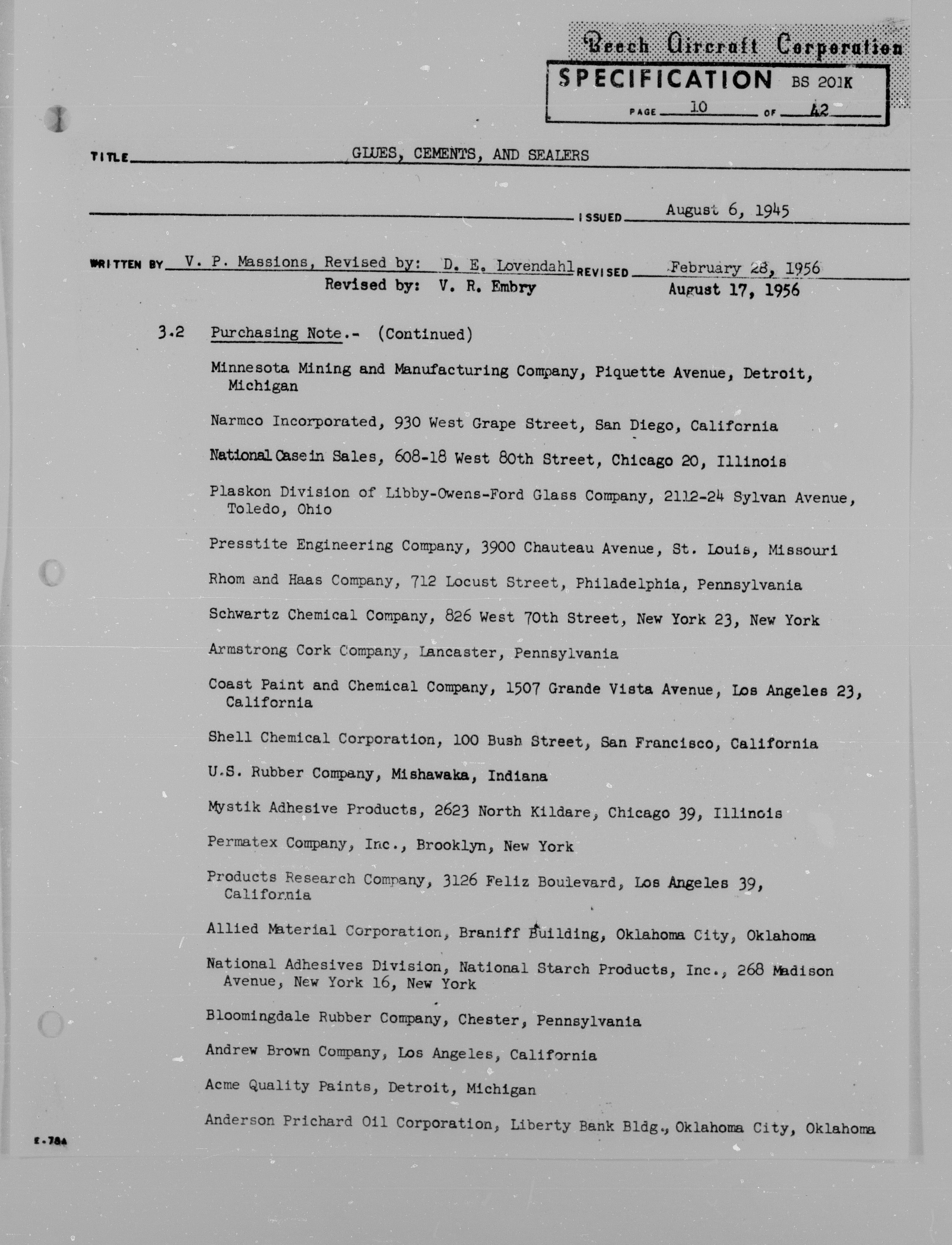 Sample page 12 from AirCorps Library document: Beechcraft Specification - Glues, Cements, and Sealants