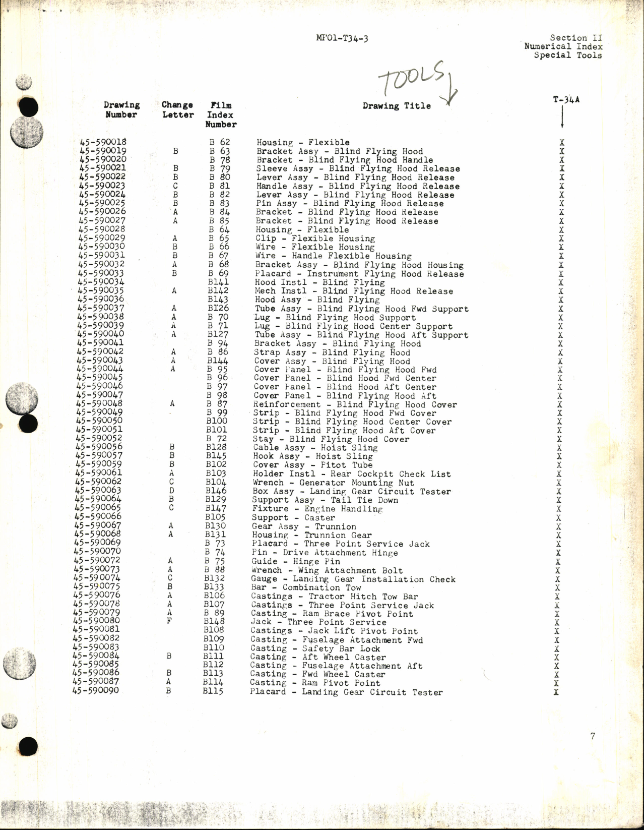Sample page 10 from AirCorps Library document: Index of Drawings on Microfilm for T-34 Series Aircraft