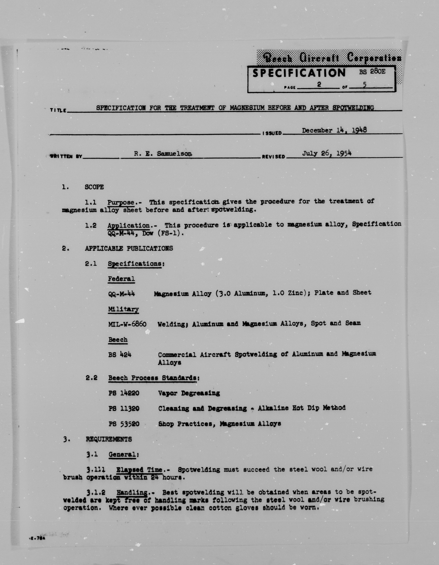 Sample page 3 from AirCorps Library document: Specification for the Treatment of Magnesium Before & After Spotwelding