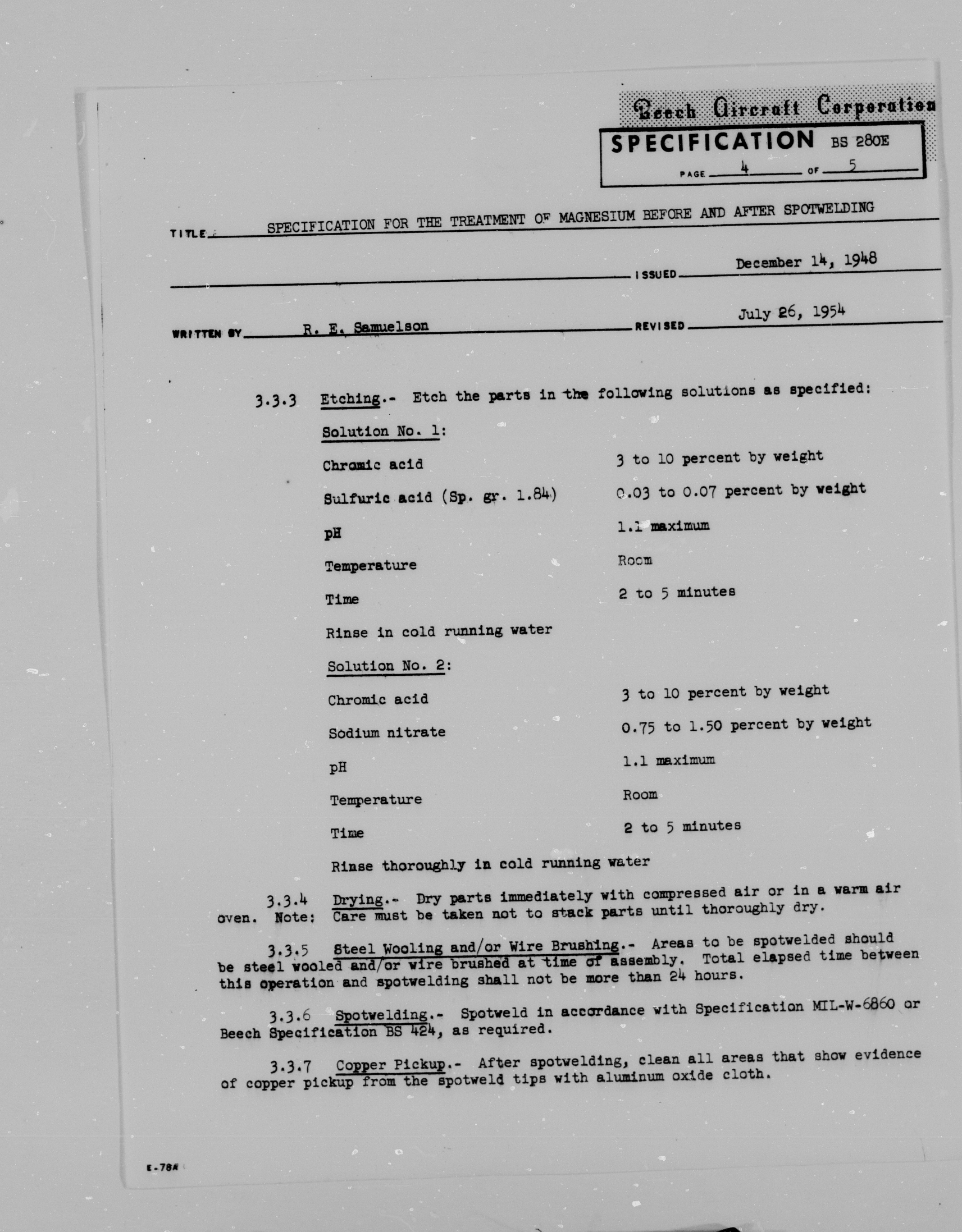 Sample page 5 from AirCorps Library document: Specification for the Treatment of Magnesium Before & After Spotwelding