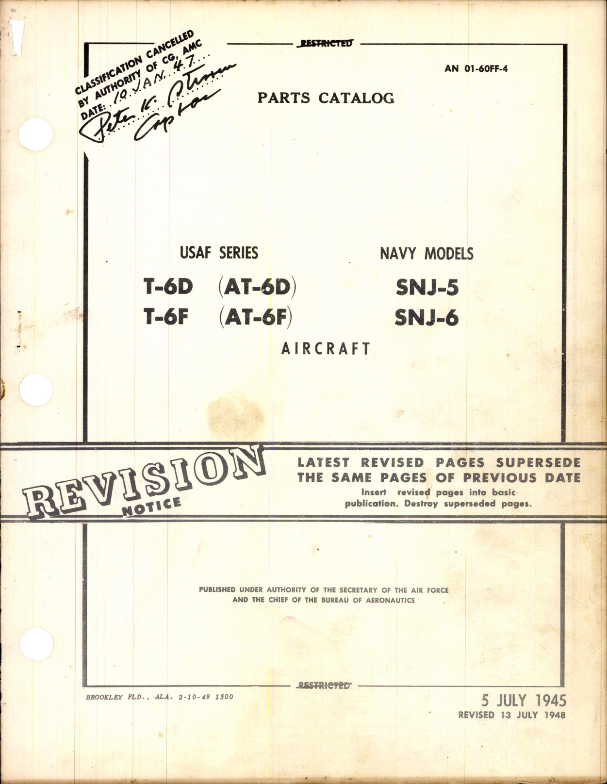 Sample page 1 from AirCorps Library document: Parts Catalog for T-6D, AT-6D, T-6F, SNJ-5, and SNJ-6