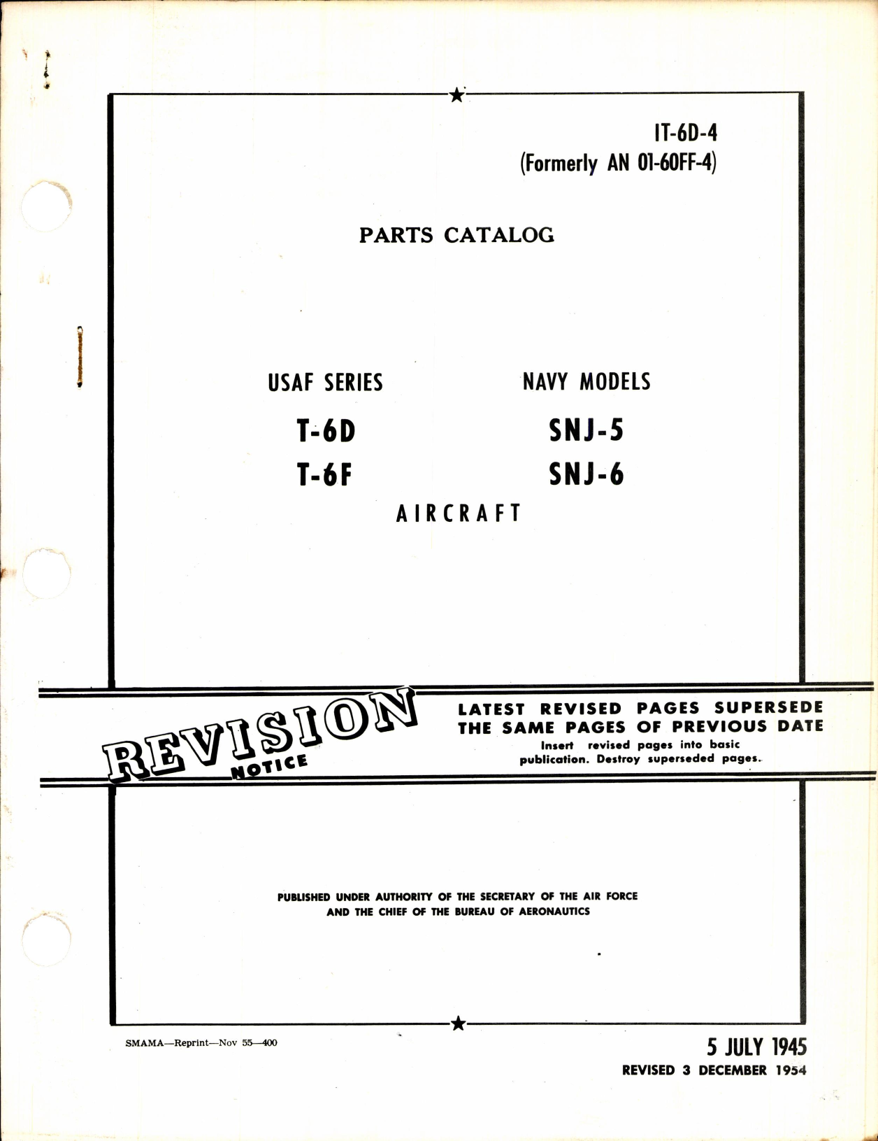 Sample page 1 from AirCorps Library document: Parts Catalog for T-6D, T-6F, SNJ-5, and SNJ-6