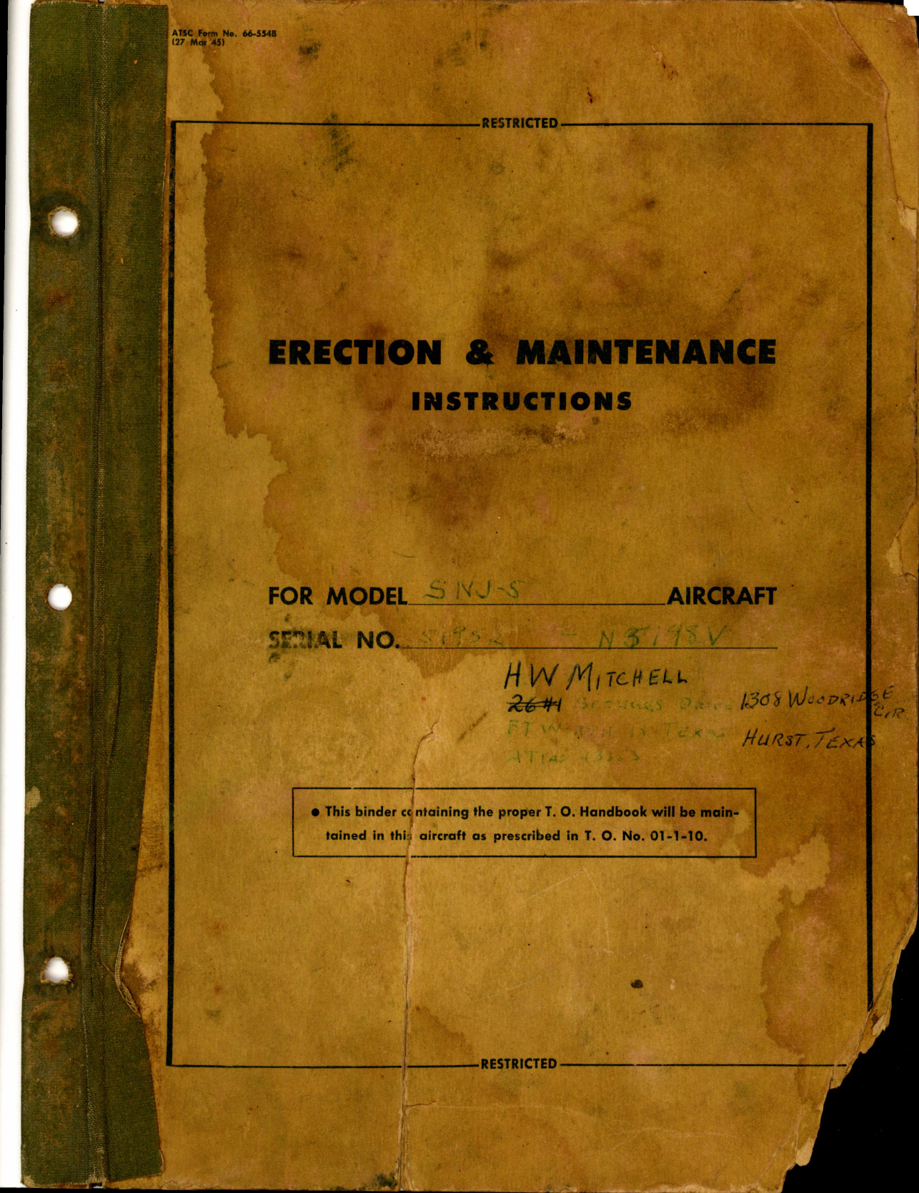 Sample page 1 from AirCorps Library document: Erection and Maintenance Instructions for T-6, SNJ-3, -4, -5, and -6
