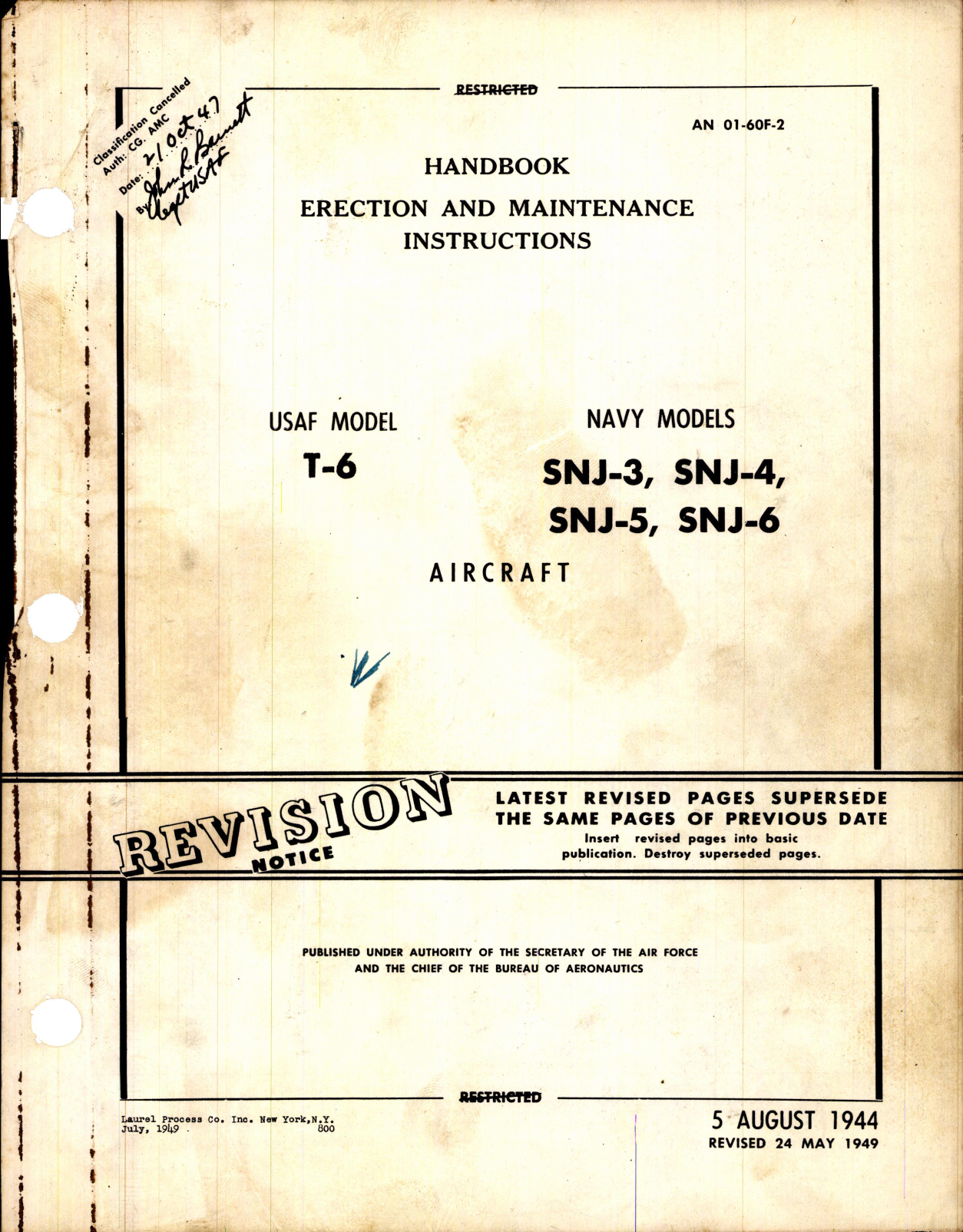 Sample page 1 from AirCorps Library document: Erection and Maintenance Instructions for T-6