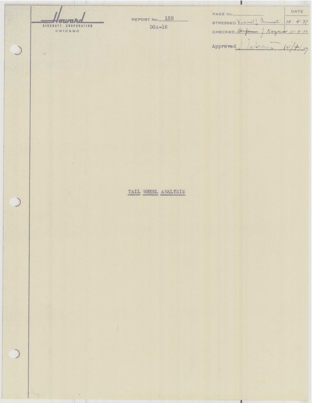 Sample page 2 from AirCorps Library document: Report 159, Tailwheel Analysis , DGA-15