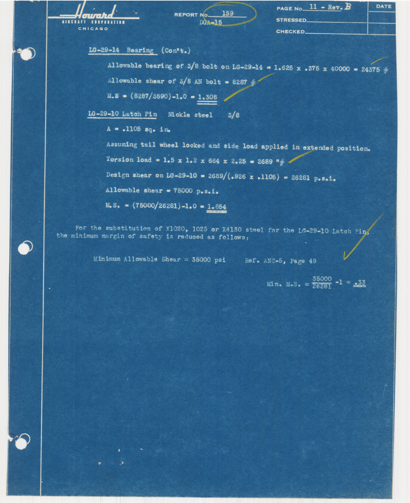 Sample page 29 from AirCorps Library document: Report 159, Tailwheel Analysis , DGA-15