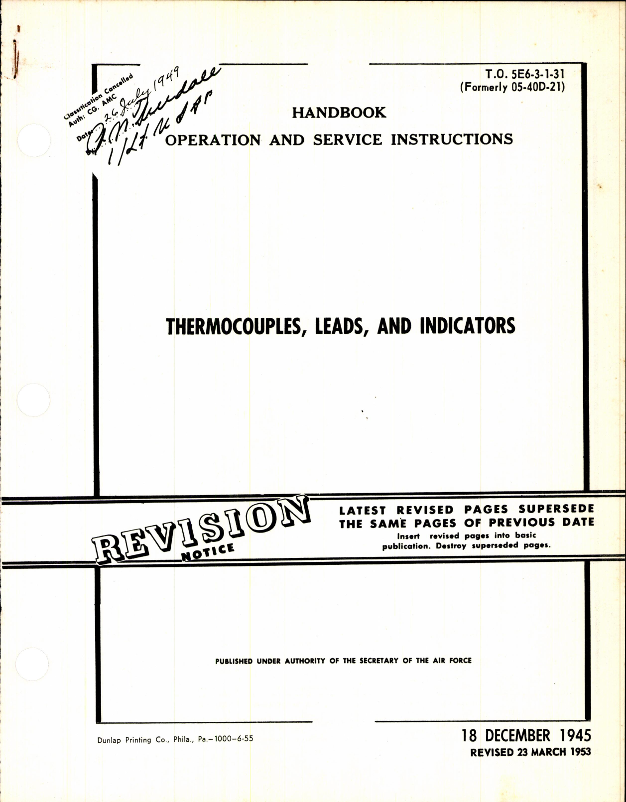 Sample page 1 from AirCorps Library document: Operation & Instructions for Thermocouples, Leads & Indicators