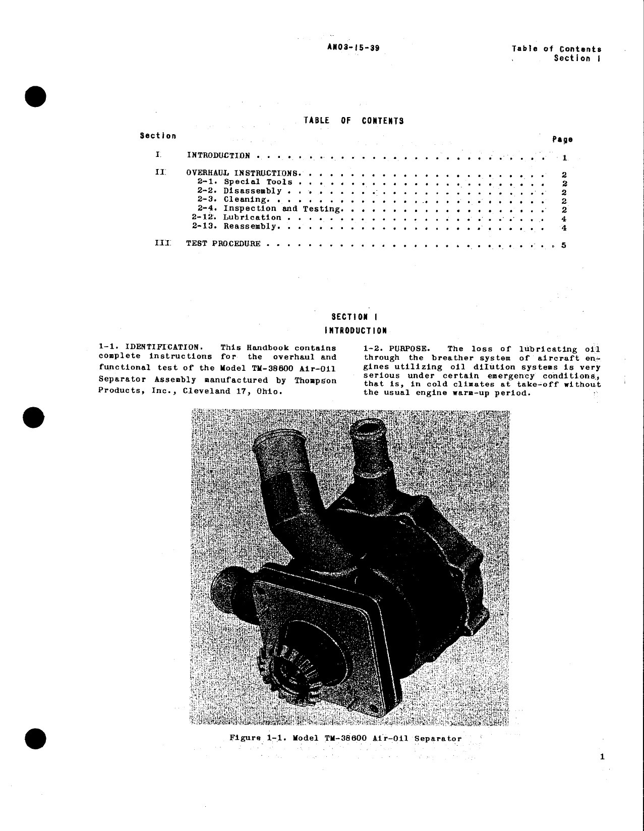 Sample page 3 from AirCorps Library document: Overhaul Instructions for Model TM-38600 Air-Oil Separator (Thompson)
