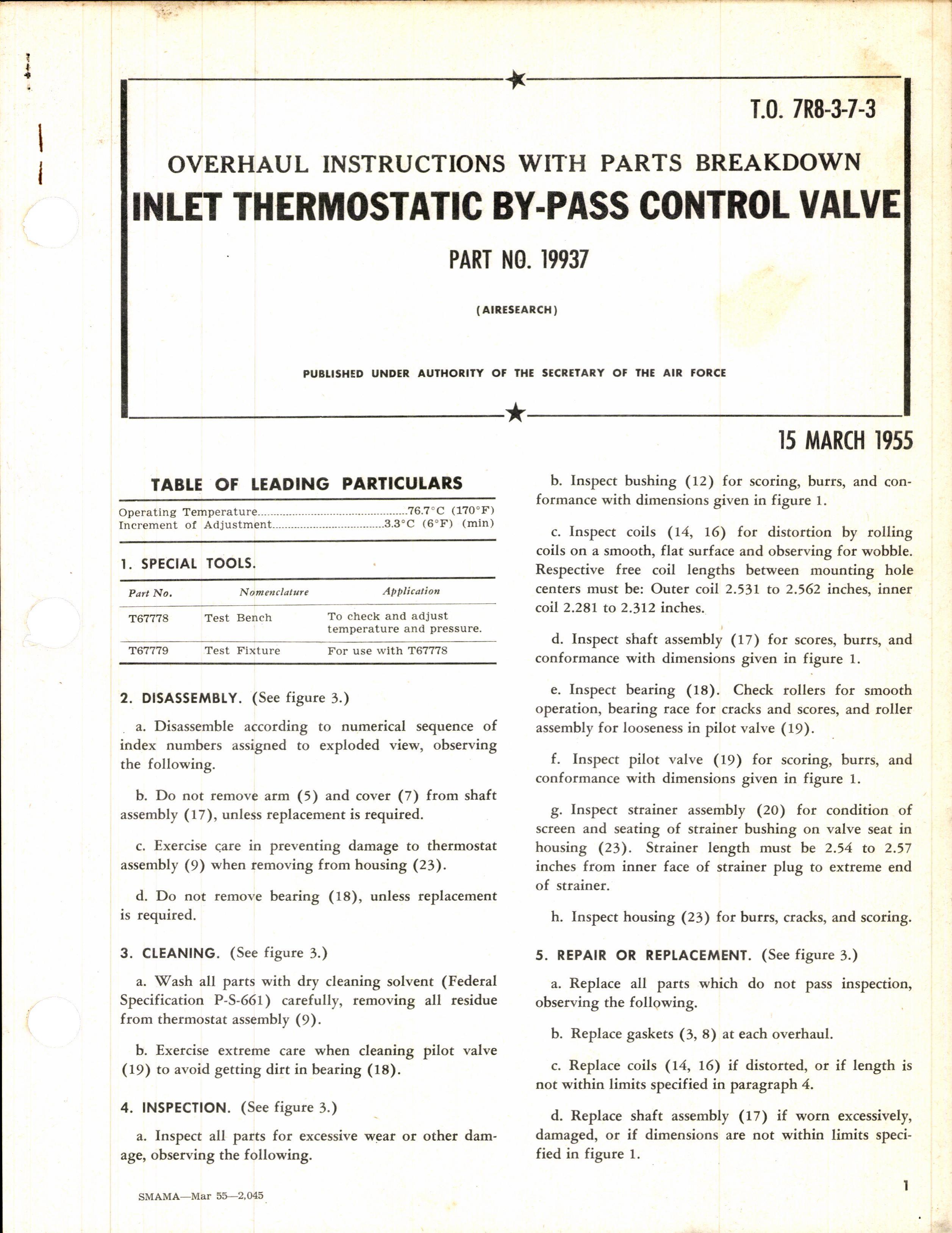 Sample page 1 from AirCorps Library document: Overhaul Instructions with Parts Breakdown For Inlet Thermostatic By-Pass Control Valve