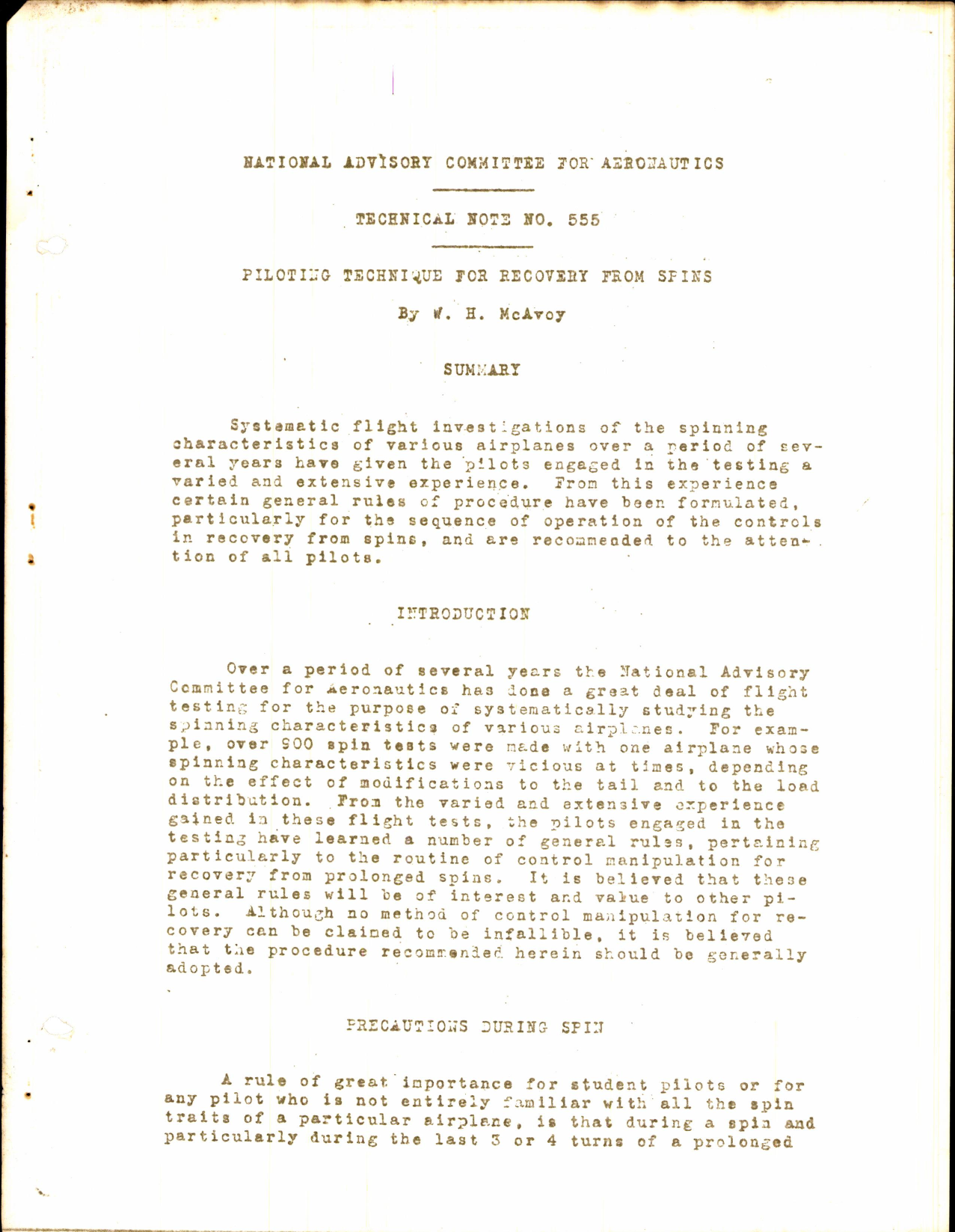 Sample page 2 from AirCorps Library document: Piloting Technique for Recovery from Spins