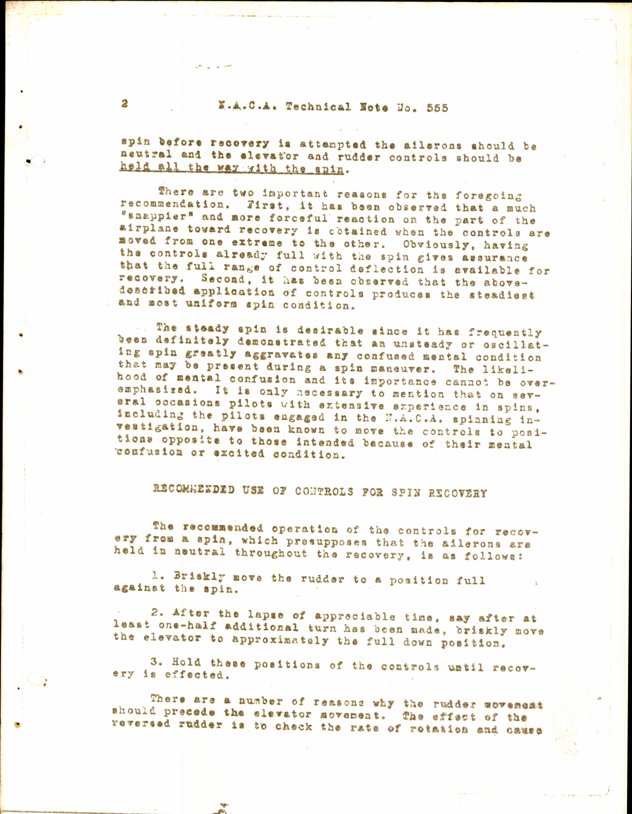 Sample page 3 from AirCorps Library document: Piloting Technique for Recovery from Spins