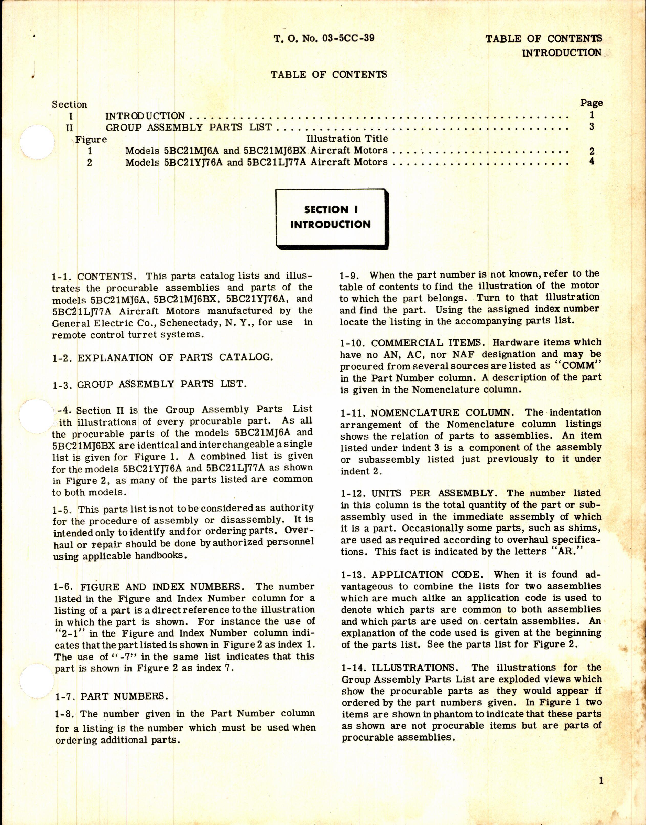 Sample page 3 from AirCorps Library document: Parts Catalog for General Electric Series 5BC21 Aircraft Motor