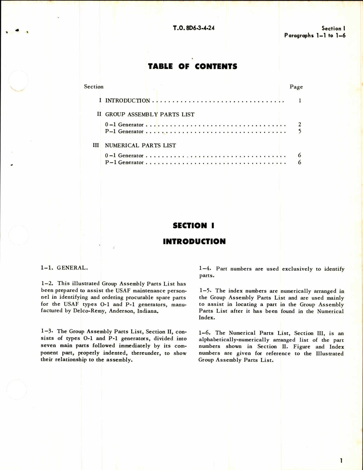 Sample page 3 from AirCorps Library document: Illustrated Parts Breakdown for Types O-1 and P-1 Generators