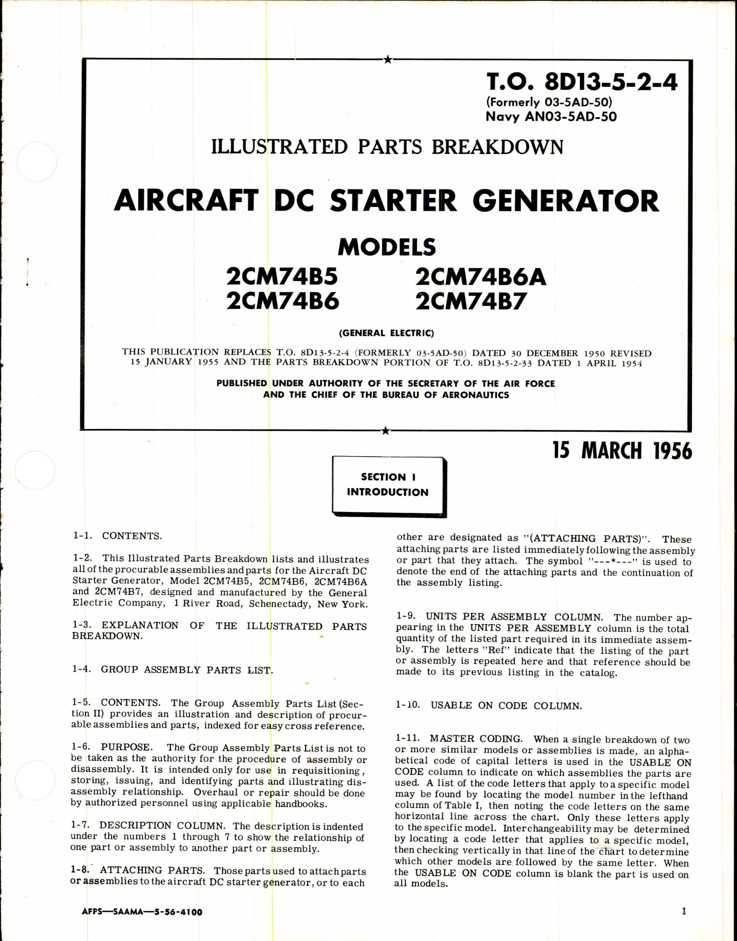 Sample page 1 from AirCorps Library document: Illustrated Parts Breakdown for GE Aircraft DC Starter Generator