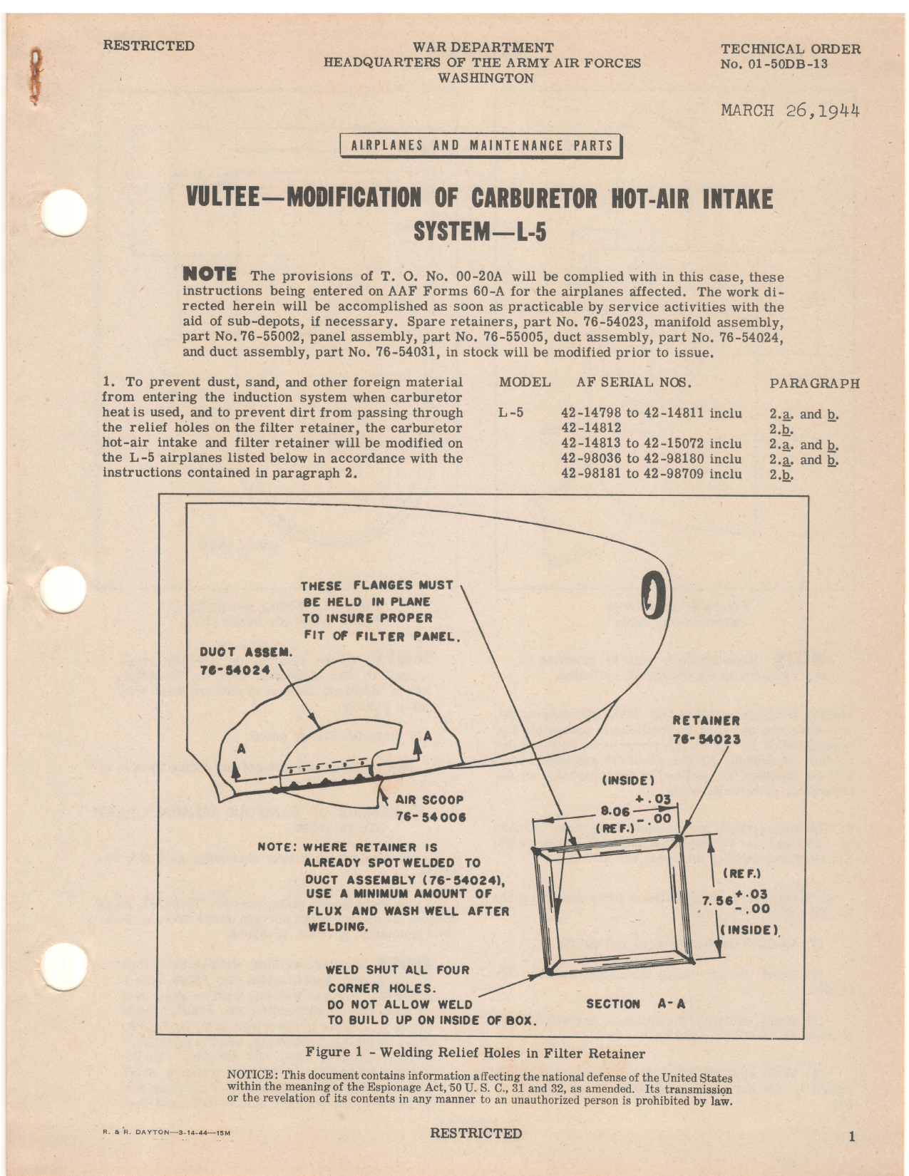 Sample page 1 from AirCorps Library document: Technical Orders - L-5, OY-1