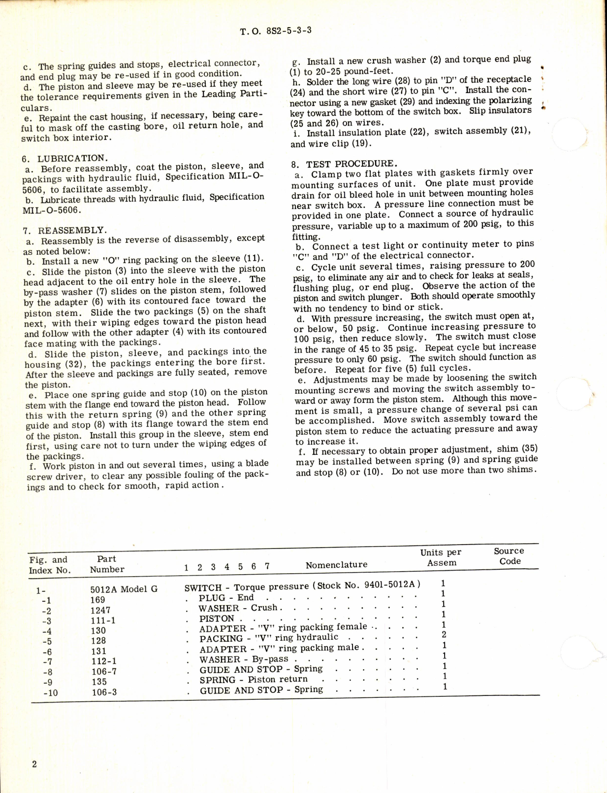 Sample page 2 from AirCorps Library document: Torque Pressure Switch 5012A Model G, Stock No. 9401-5012A