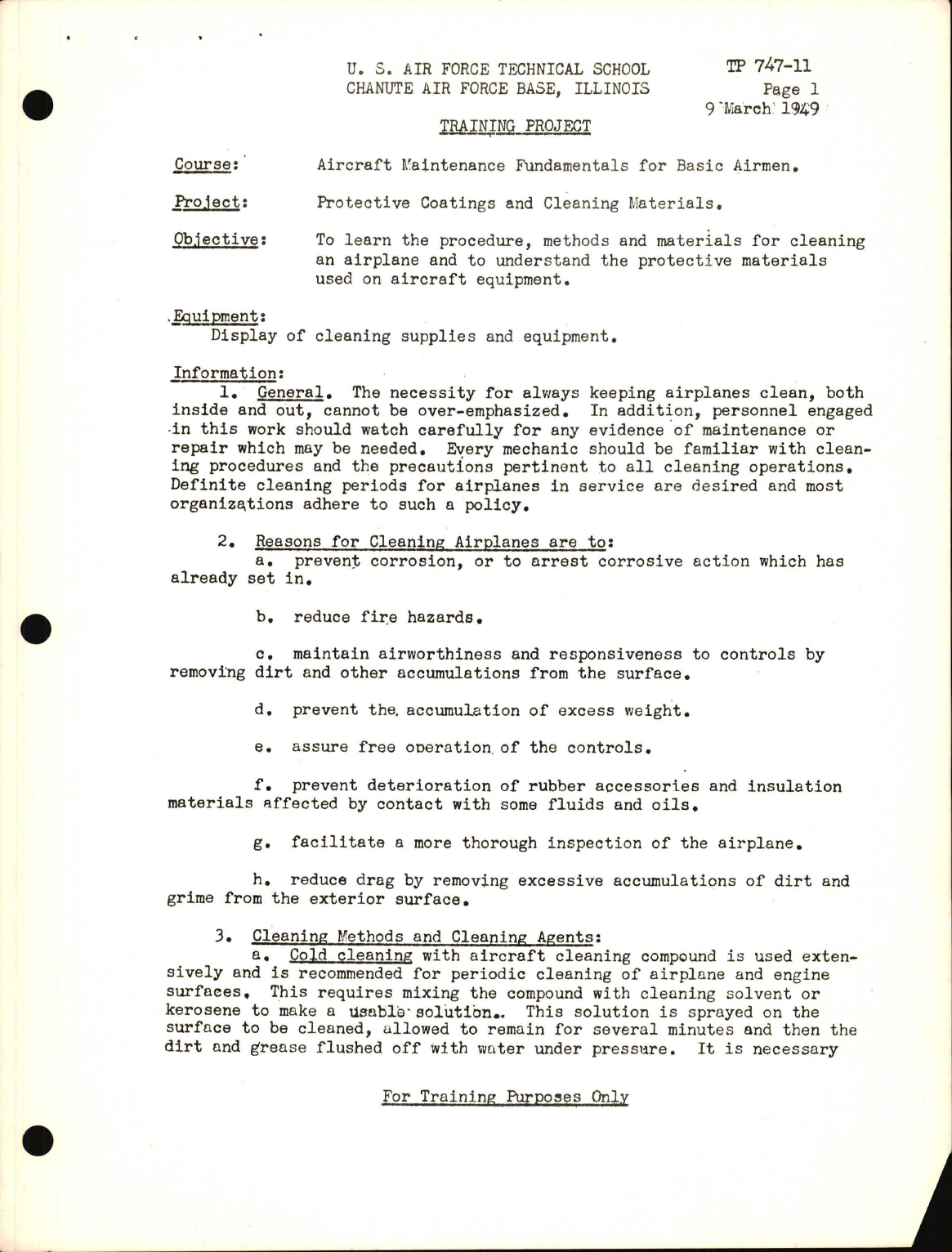 Sample page 1 from AirCorps Library document: Training Project, Protective Coatings and Clearing Materials