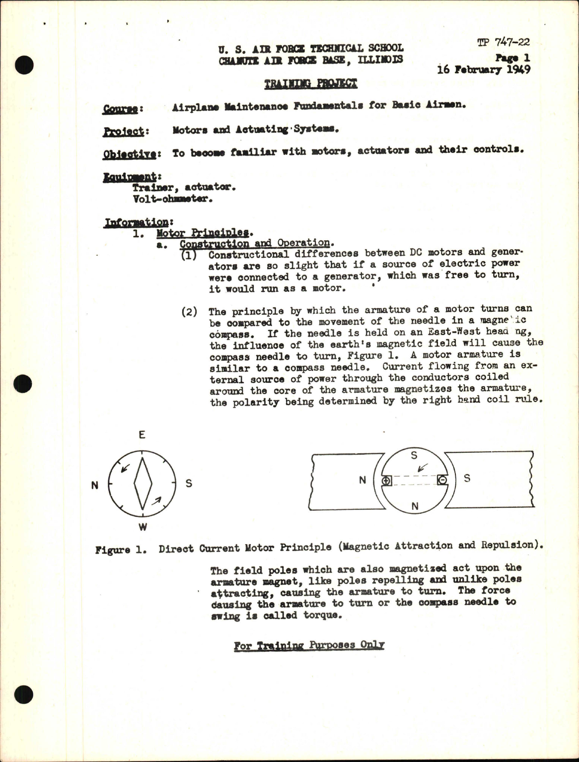 Sample page 1 from AirCorps Library document: Training Project, Motors and Actuating Systems