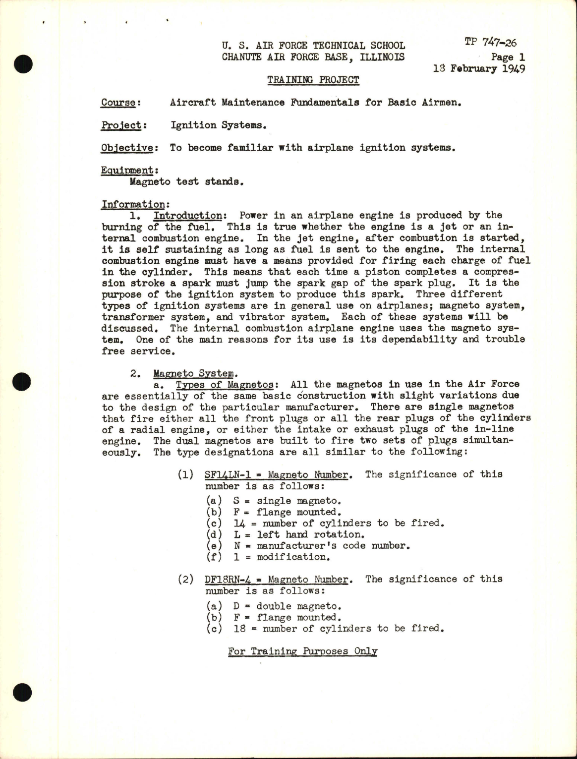 Sample page 1 from AirCorps Library document: Training Project, Ignition Systems