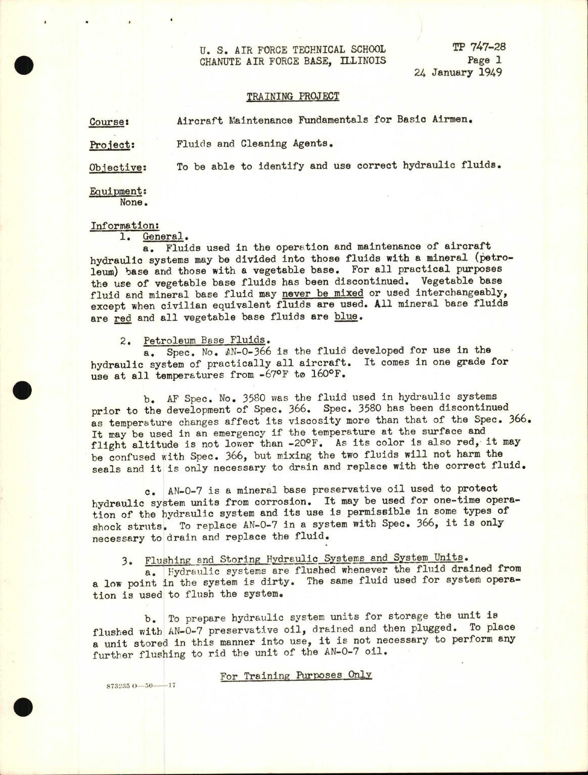 Sample page 1 from AirCorps Library document: Training Project, Fluids and Cleaning Agents