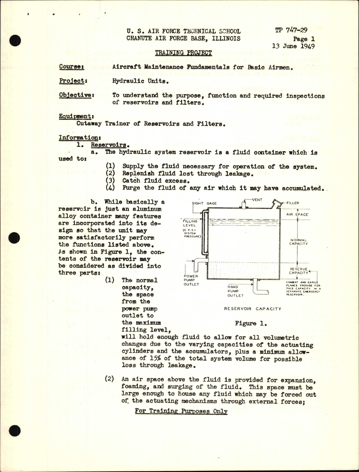 Sample page 1 from AirCorps Library document: Training Project, Hydraulic Units