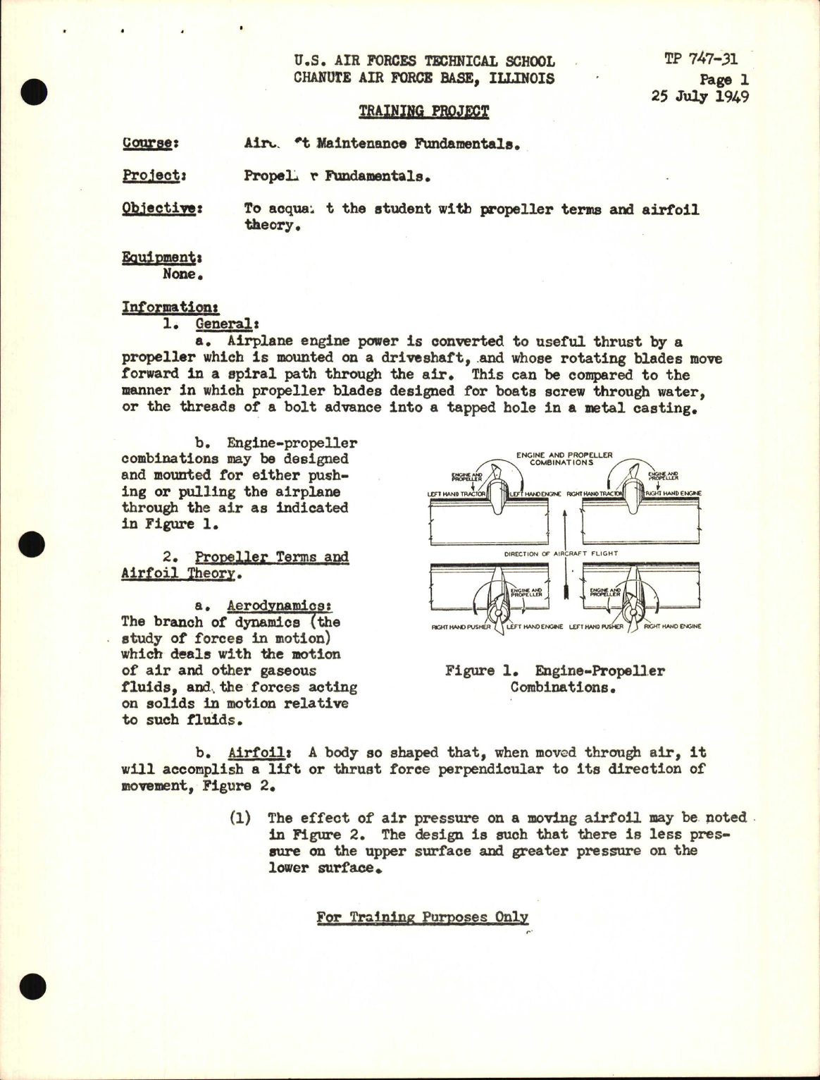 Sample page 1 from AirCorps Library document: Training Project, Propeller Fundamentals