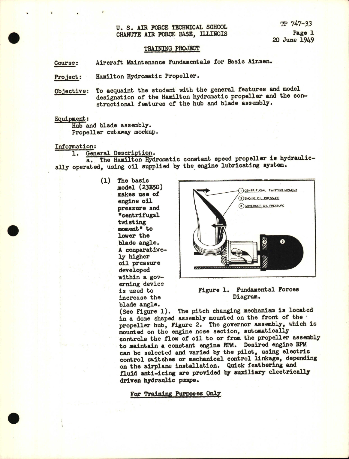 Sample page 1 from AirCorps Library document: Training Project, Hamilton Hydromatic Propeller