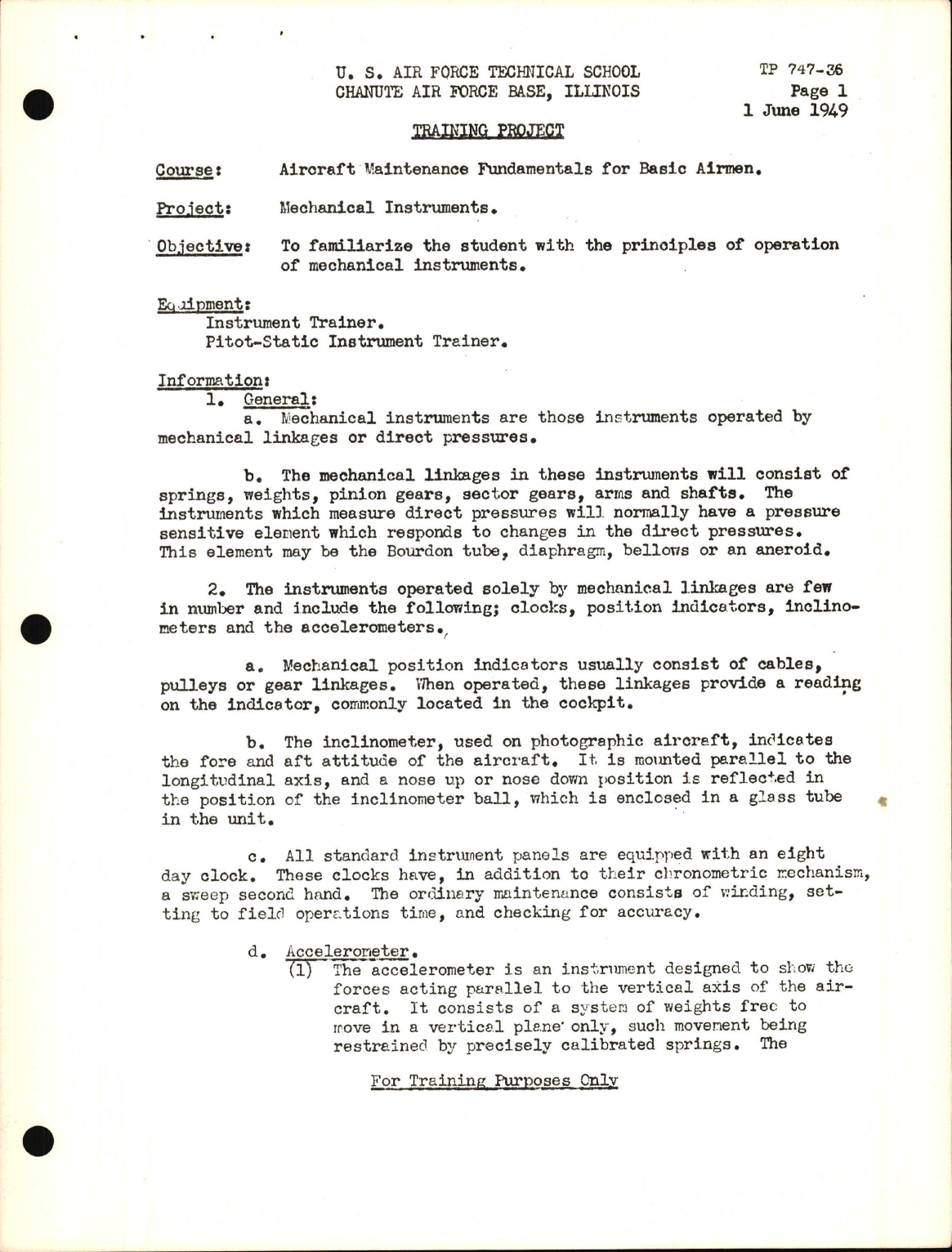 Sample page 1 from AirCorps Library document: Training Project, Mechanical Instruments