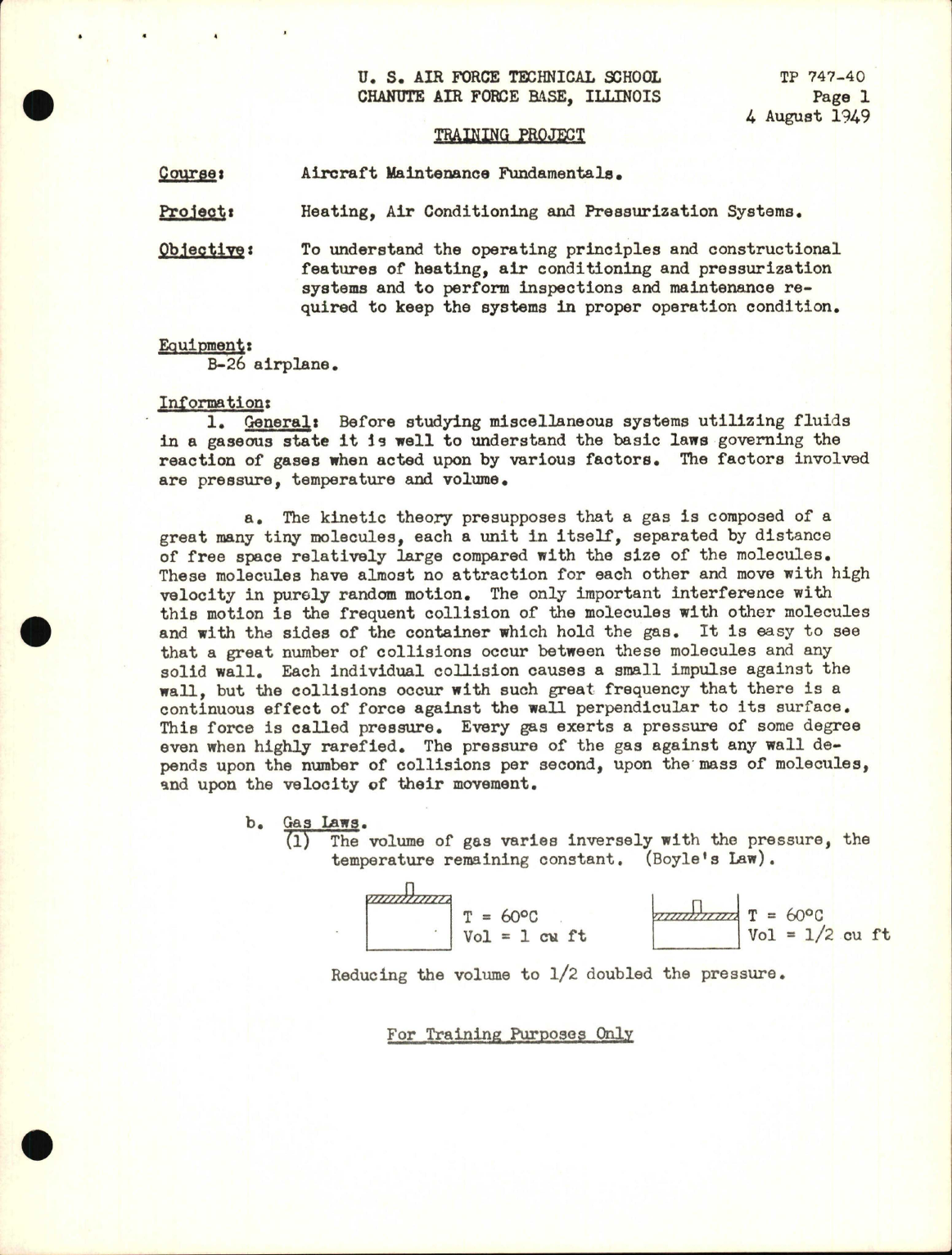 Sample page 1 from AirCorps Library document: Training Project, Heating, Air Conditioning and Pressurization Systems