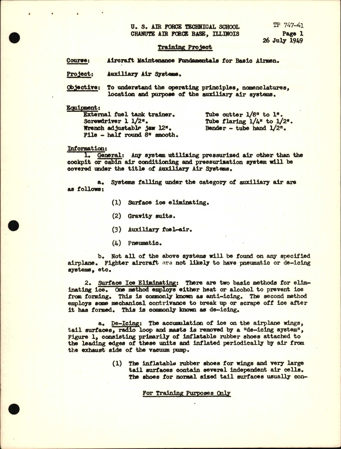 Sample page 1 from AirCorps Library document: Training Project, Auxiliary Air Systems