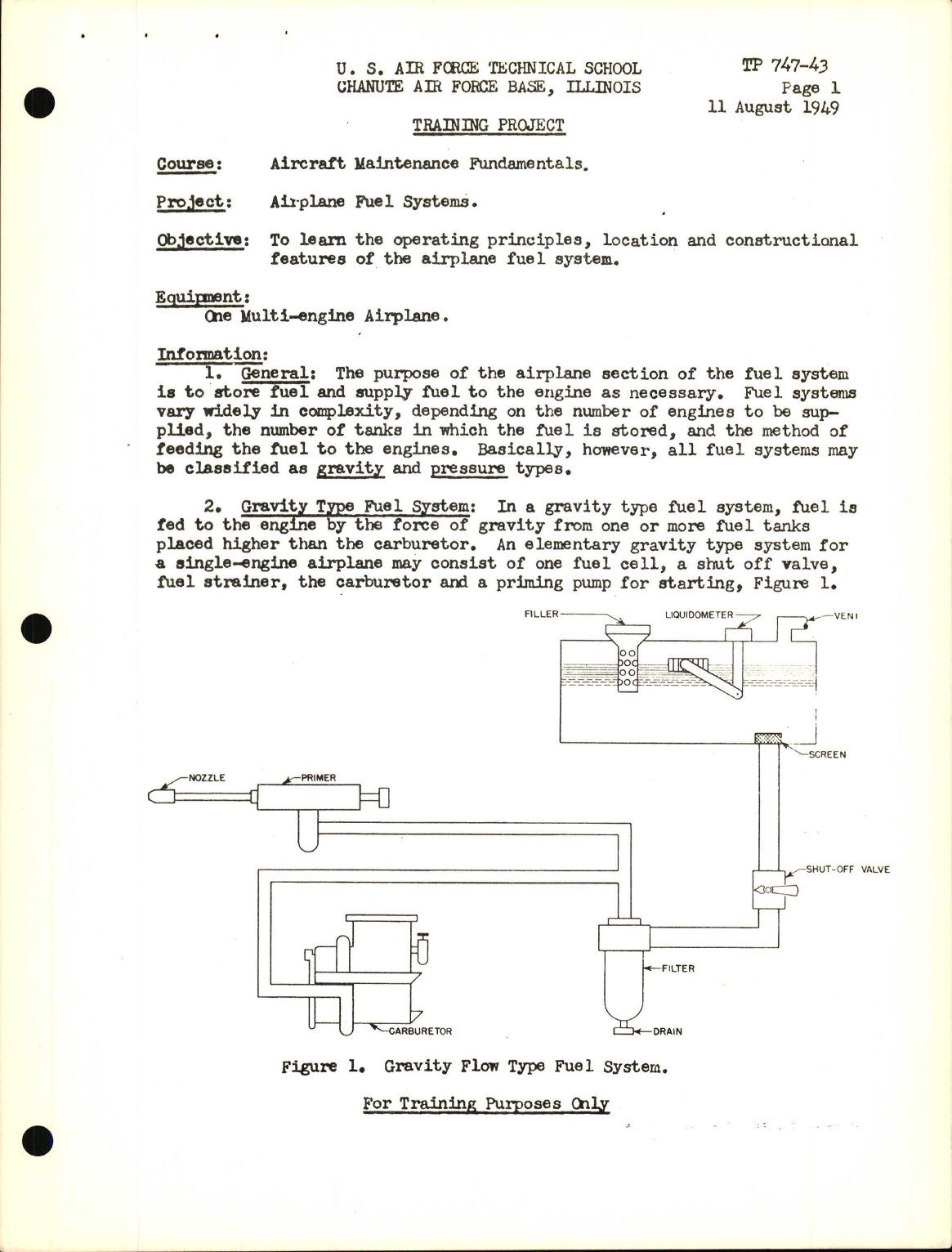 Sample page 1 from AirCorps Library document: Training Project, Airplane Fuel Systems