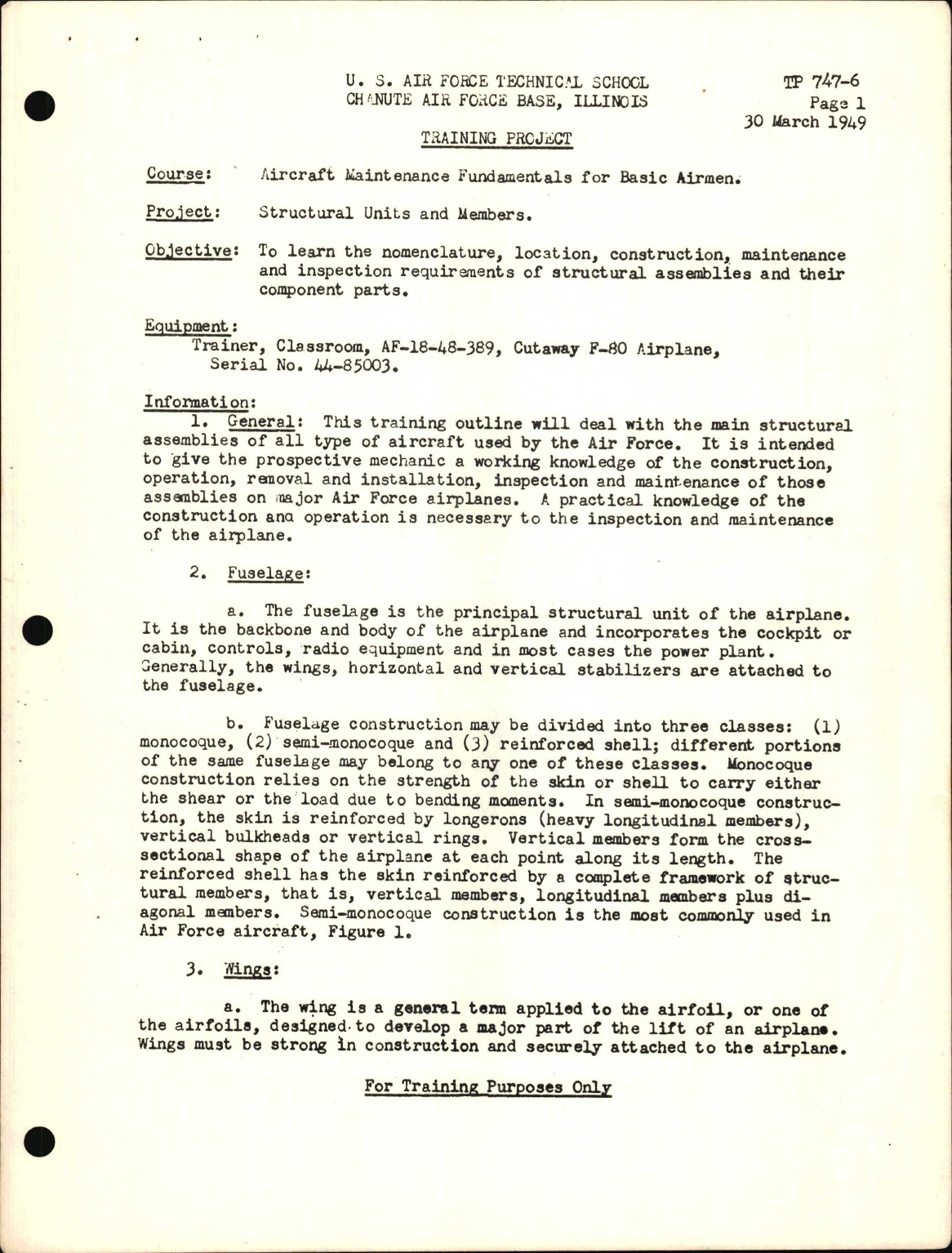 Sample page 1 from AirCorps Library document: Training Project, Structural Units and Members