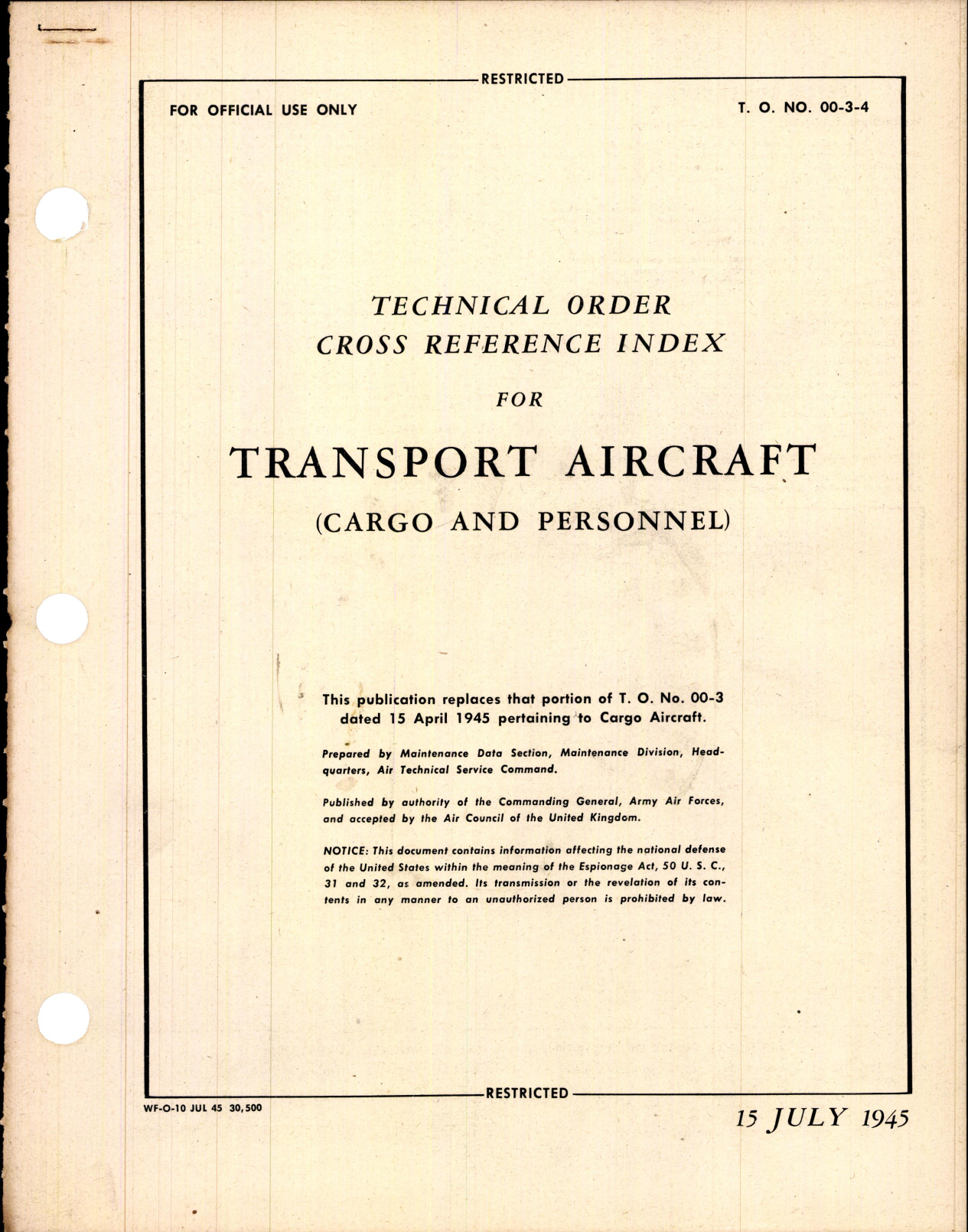Sample page 1 from AirCorps Library document: Index for Transport Aircraft (Cargo and Personnel)