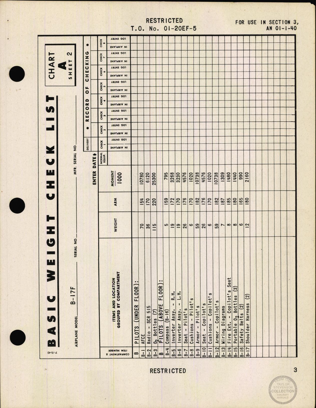 Sample page 5 from AirCorps Library document: Basic Weight Check List & Loading Data for B-17F and B-17G Airplanes