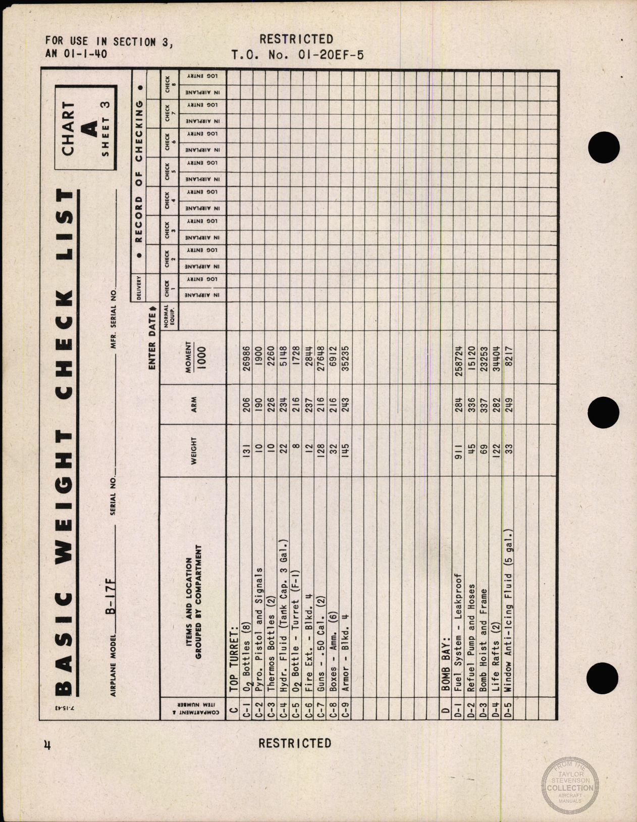 Sample page 6 from AirCorps Library document: Basic Weight Check List & Loading Data for B-17F and B-17G Airplanes