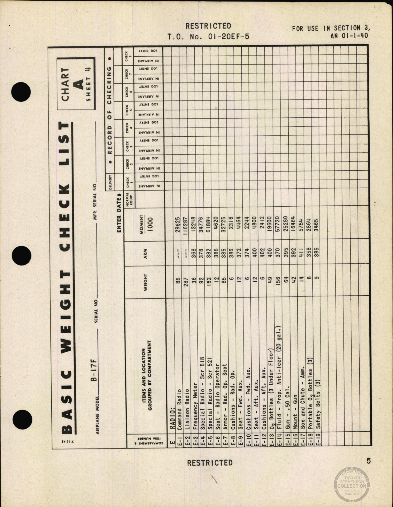 Sample page 7 from AirCorps Library document: Basic Weight Check List & Loading Data for B-17F and B-17G Airplanes