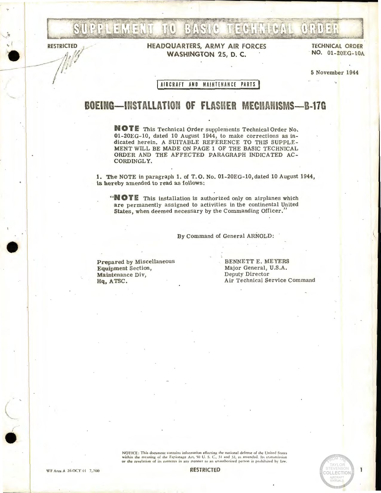 Sample page 1 from AirCorps Library document: Installation of Flasher Mechanisms for B-17G