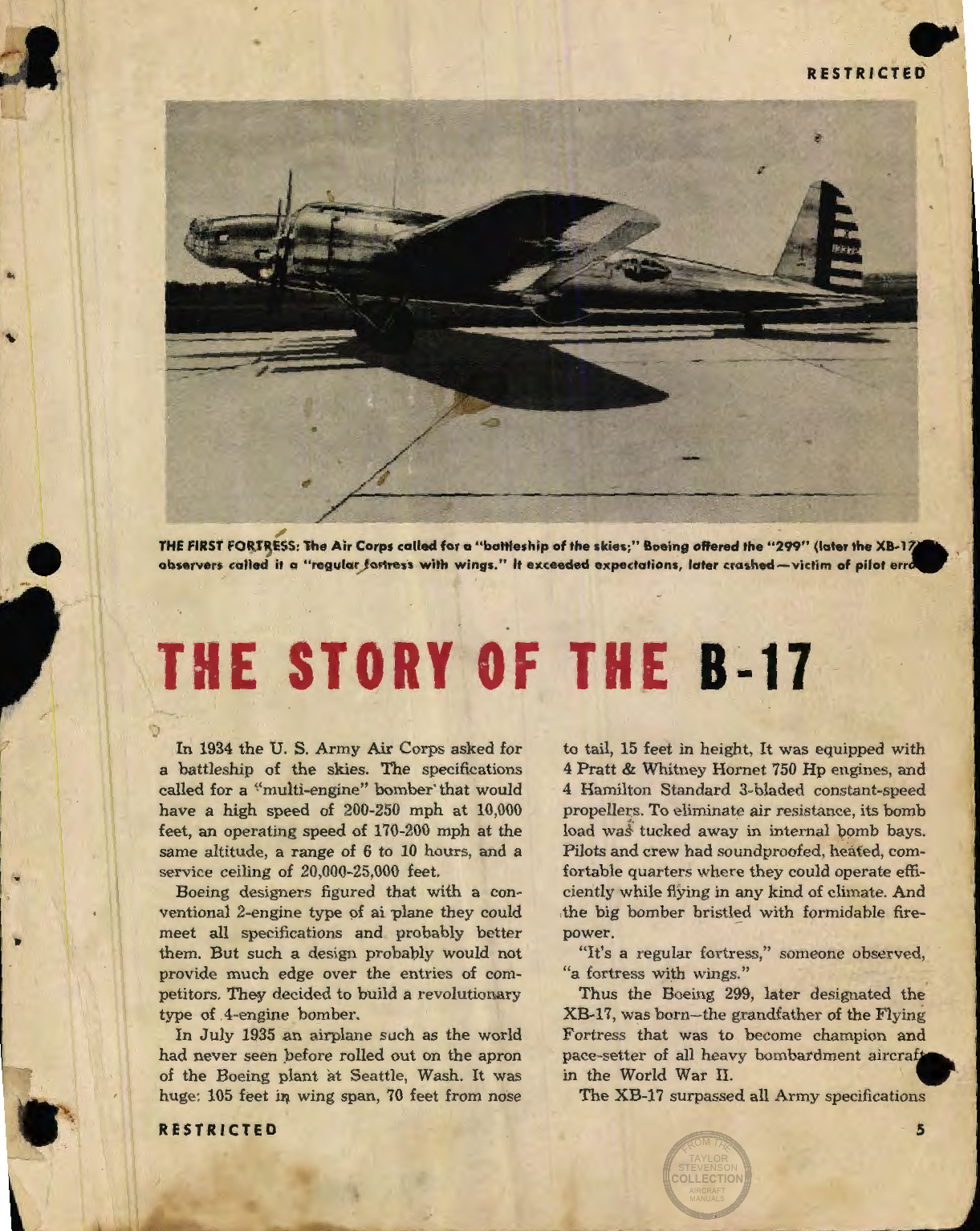 Sample page 1 from AirCorps Library document: The Story of the B-17 (Flight Instructions)