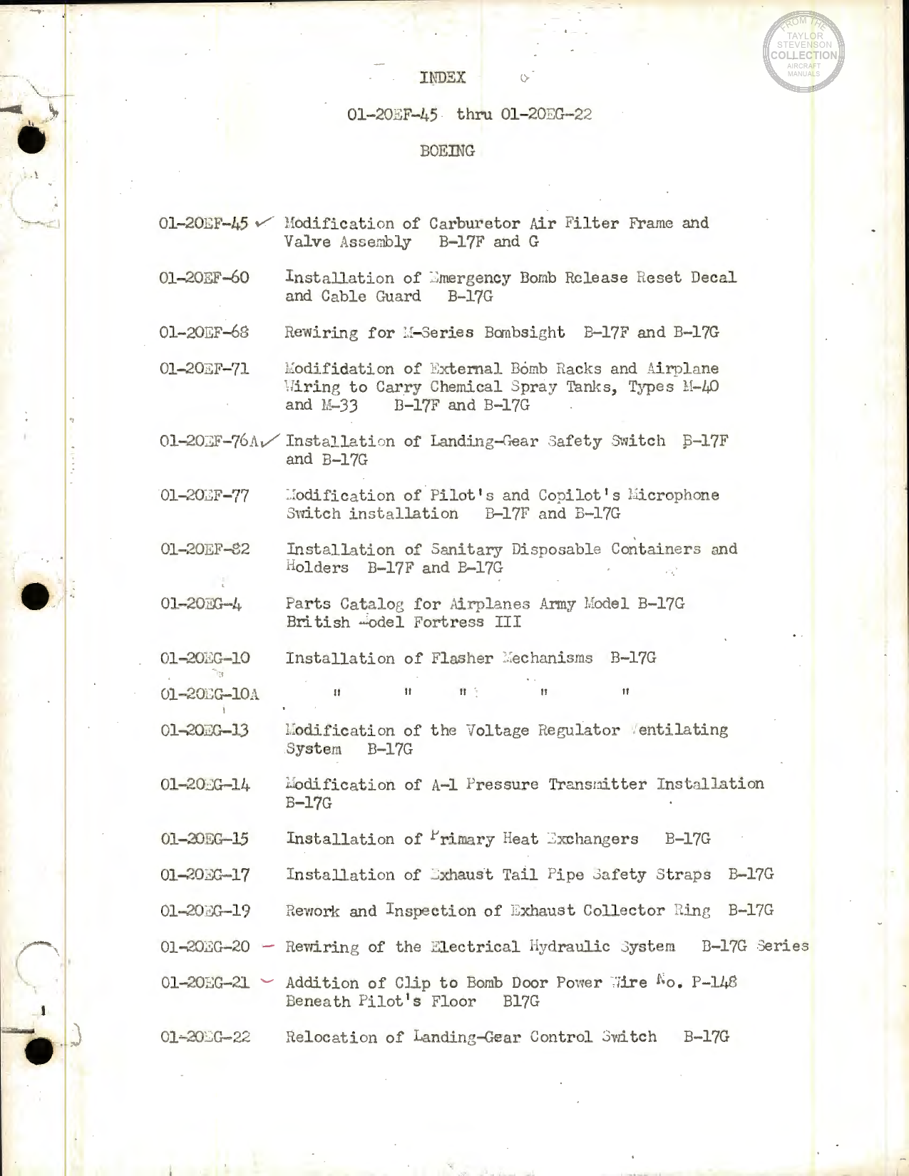 Sample page 1 from AirCorps Library document: B-17 Preflight Checklists and Starting Procedures
