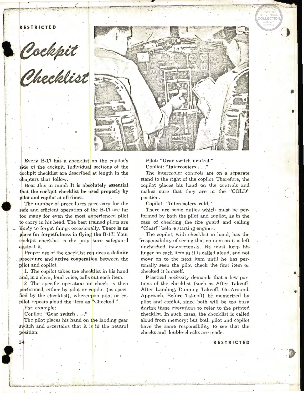 Sample page 7 from AirCorps Library document: B-17 Preflight Checklists and Starting Procedures